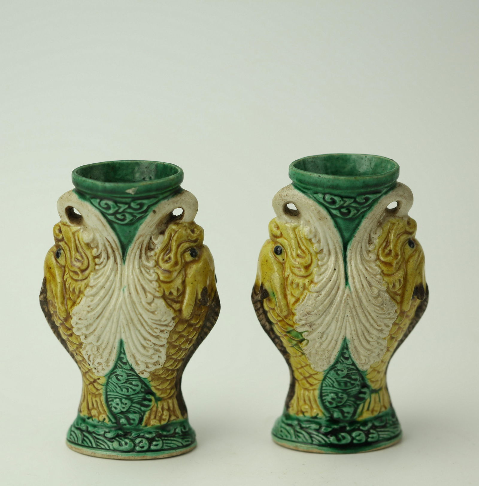 A Pair of Fish Beast Figural Glazed Vases (1 of 5)