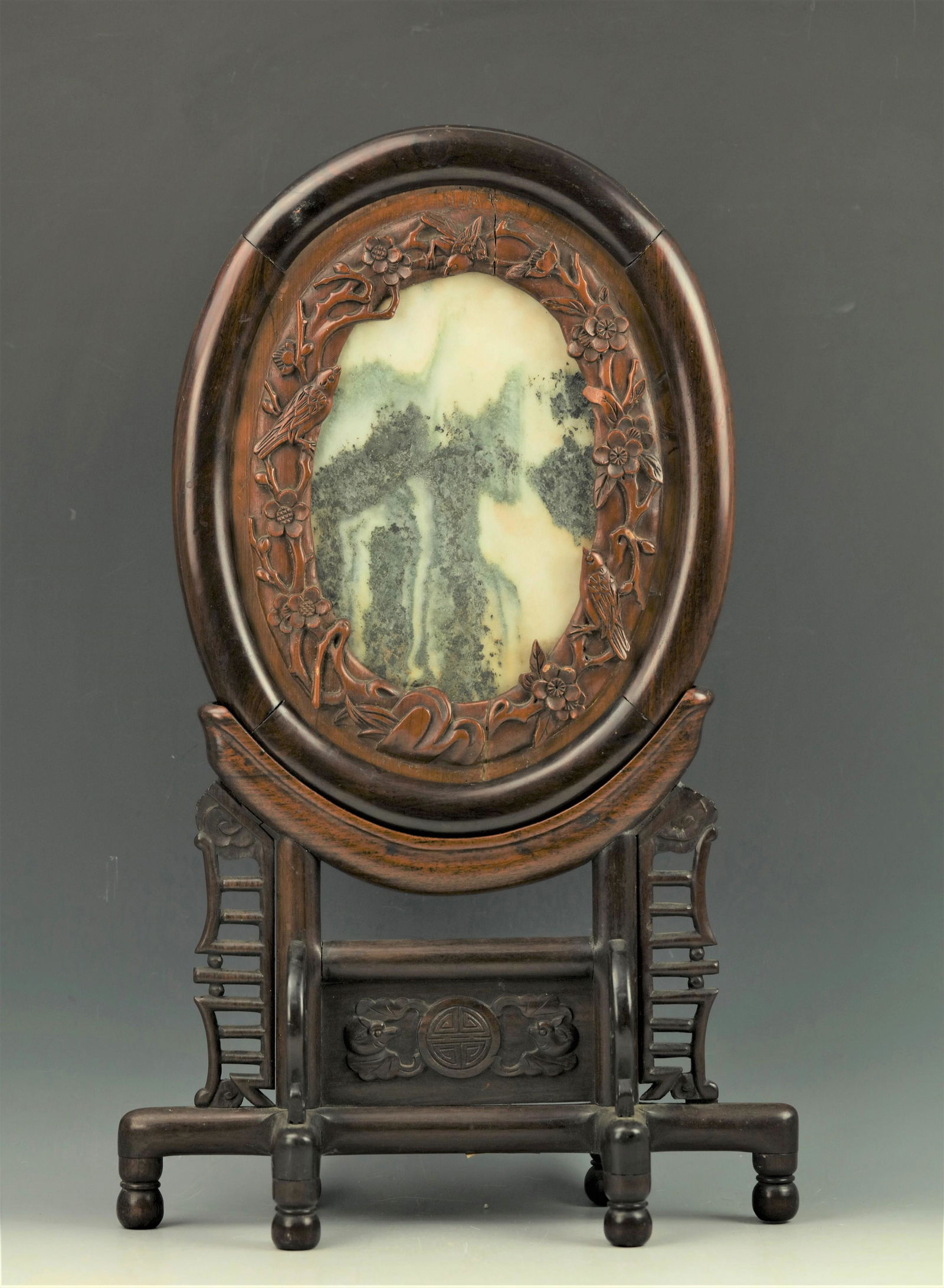 A Table Screen Rosewood Framed Natural Stone Landscape (1 of 5)