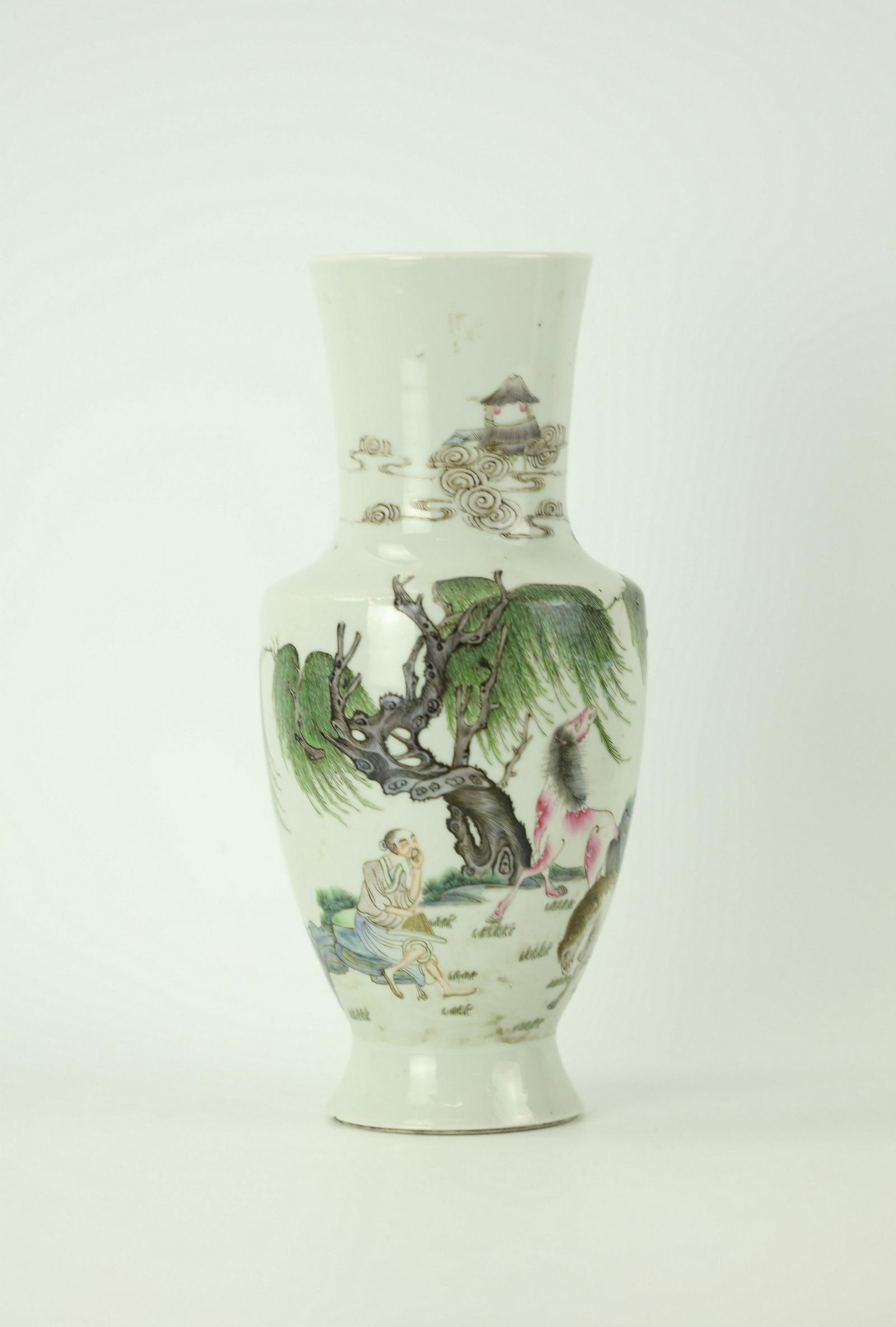 A Chinese Famille Porcelain Vase w Man and Horses (1 of 7)