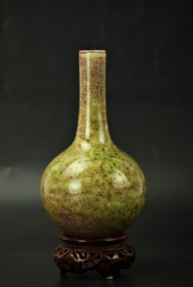 A Chinese Peach Bloom Glaze Porcelain Vase with Base (1 of 6)
