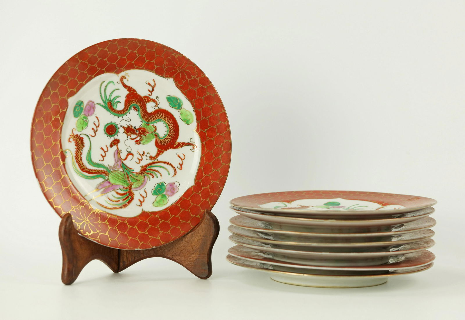 A Set of 8 Chinese Porcelain Red and Gold Pattern (1 of 8)