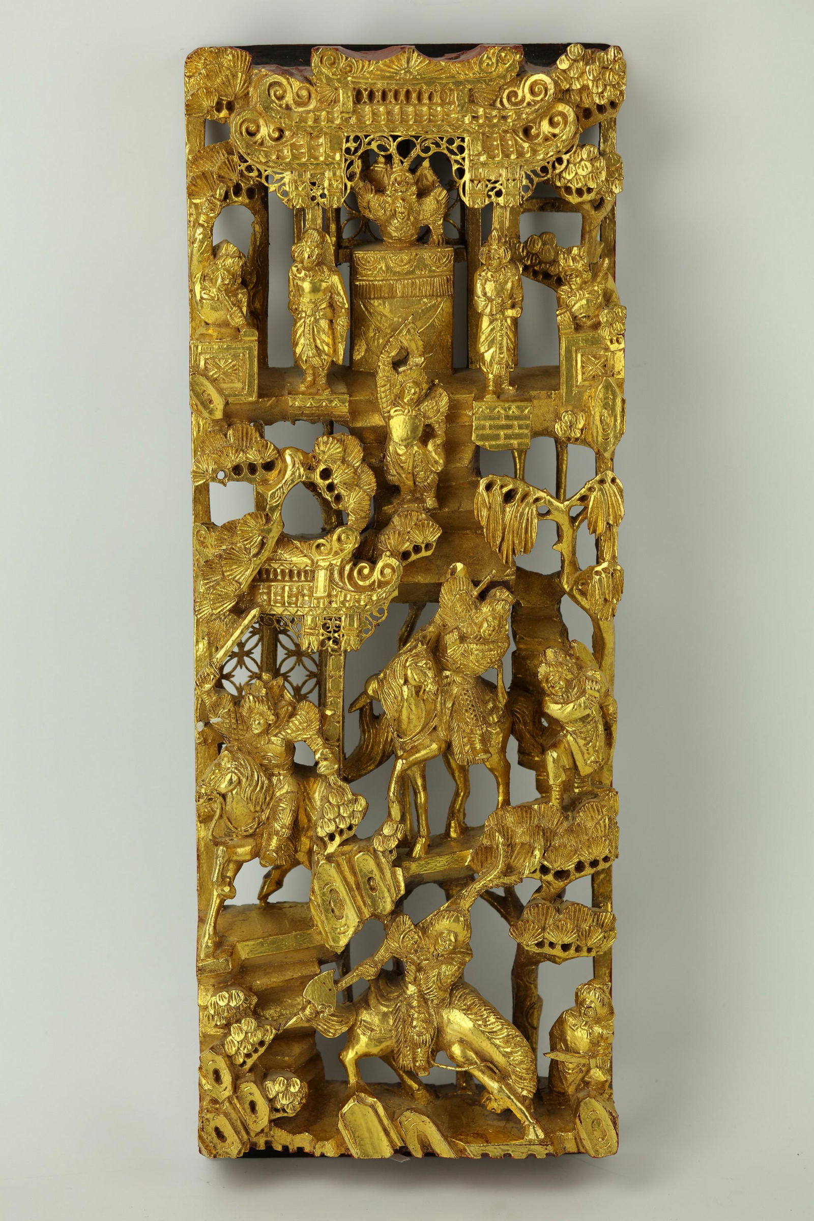 A Pierced Relief Carved Wood Panel with Warrior Figures (1 of 5)