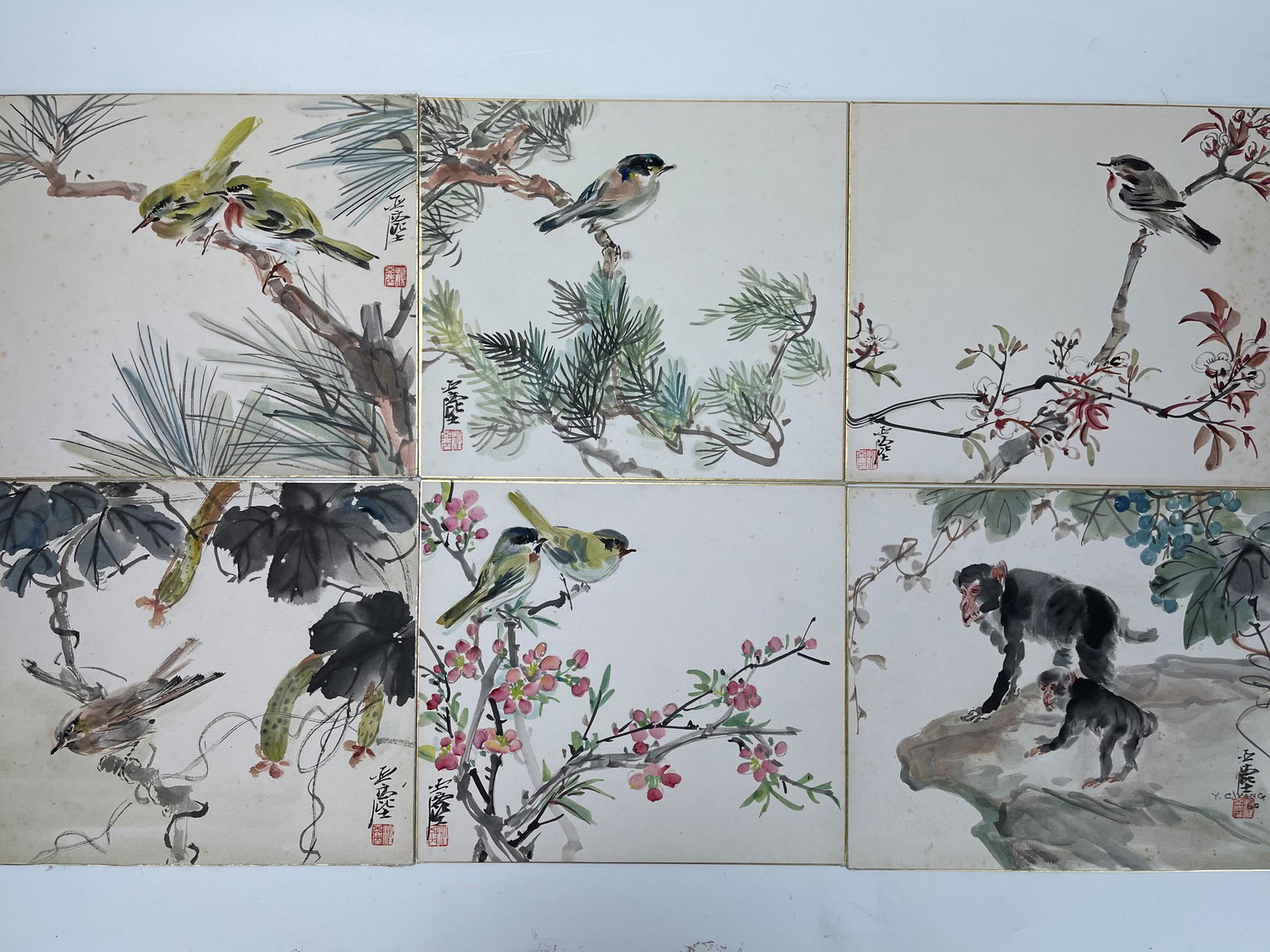 Monkeys and Bird Set of 6 Album Leaves by Wang Yachen (1 of 10)