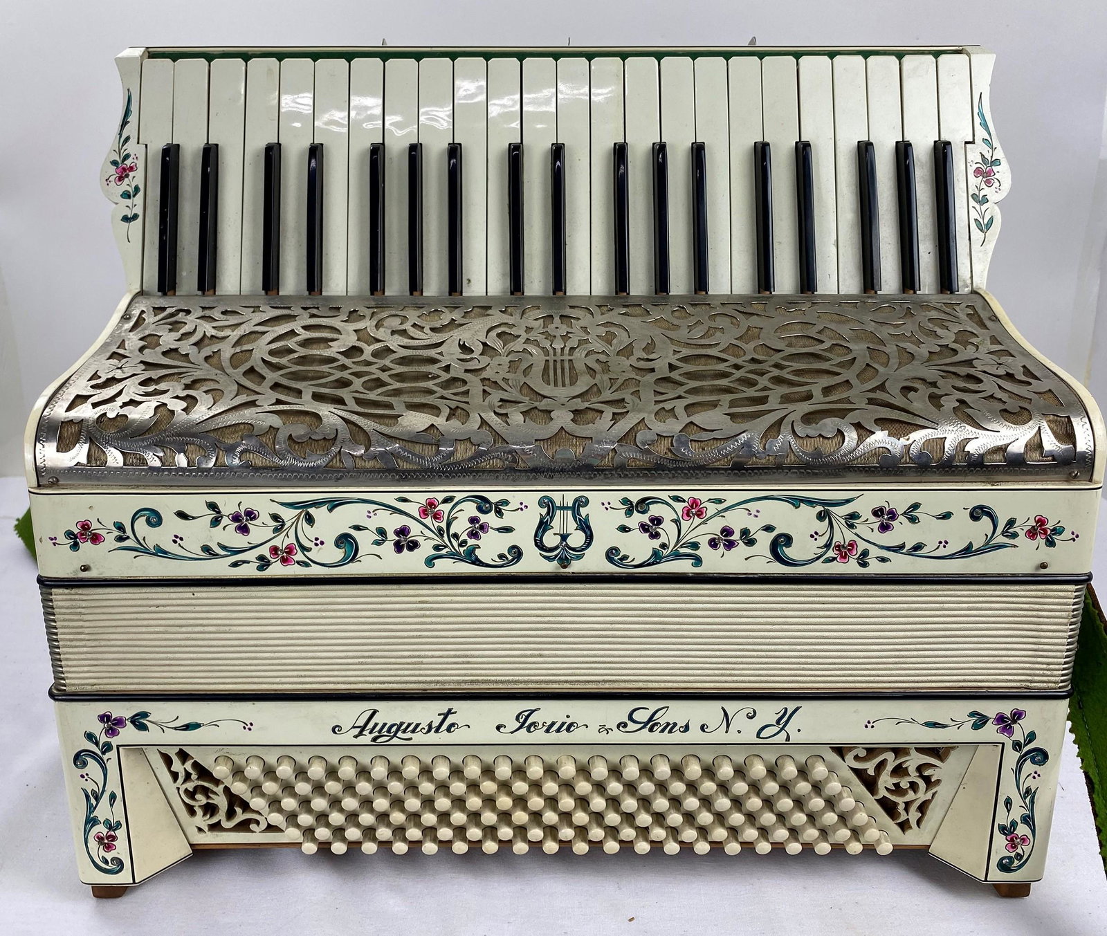 Vintage Augusto Torio & Sons NY Accordion With Case: Vintage Augusto Torio & Sons NY Accordion With Case, H: 17.5in. W:20.5 in. D8.5 in.