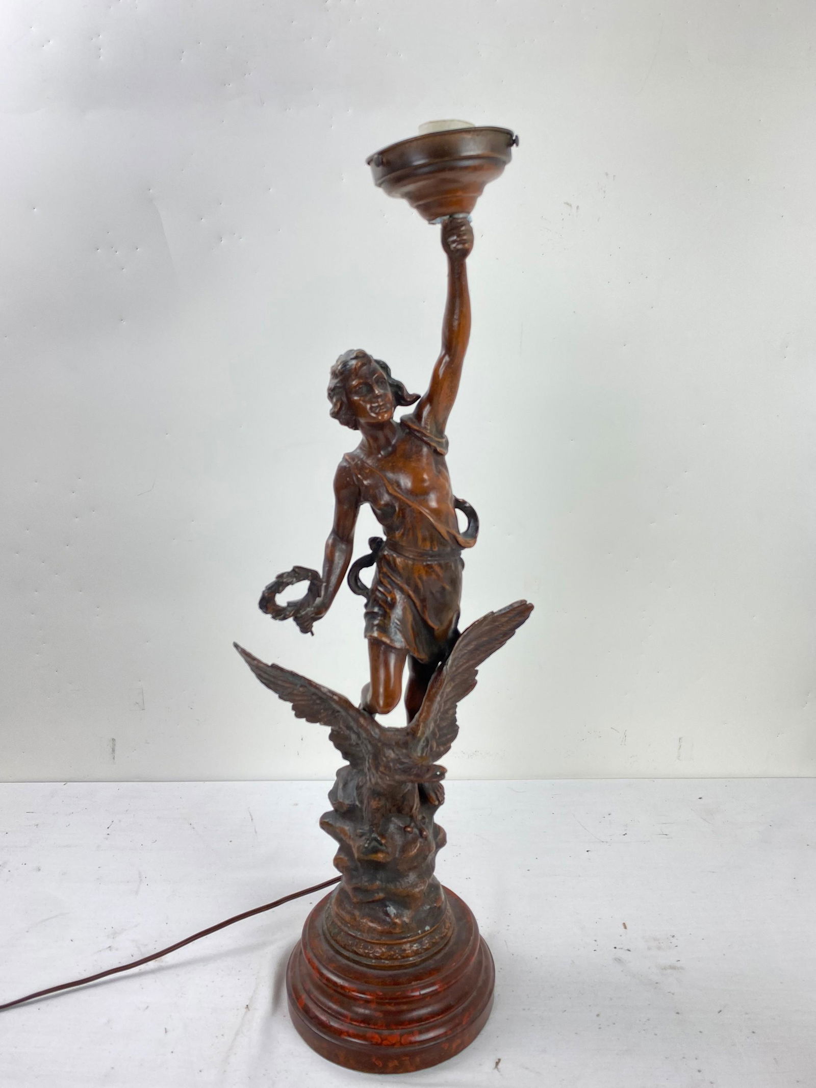 A Bronze Brass Sculpture lamp on Marble Stand (1 of 7)