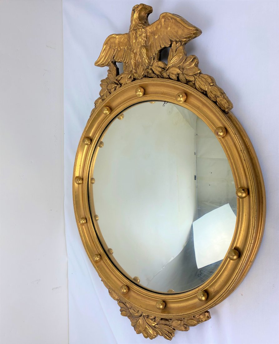 Gold Color Carved Eagle Wood Framed Ellipse  Mirror (1 of 3)