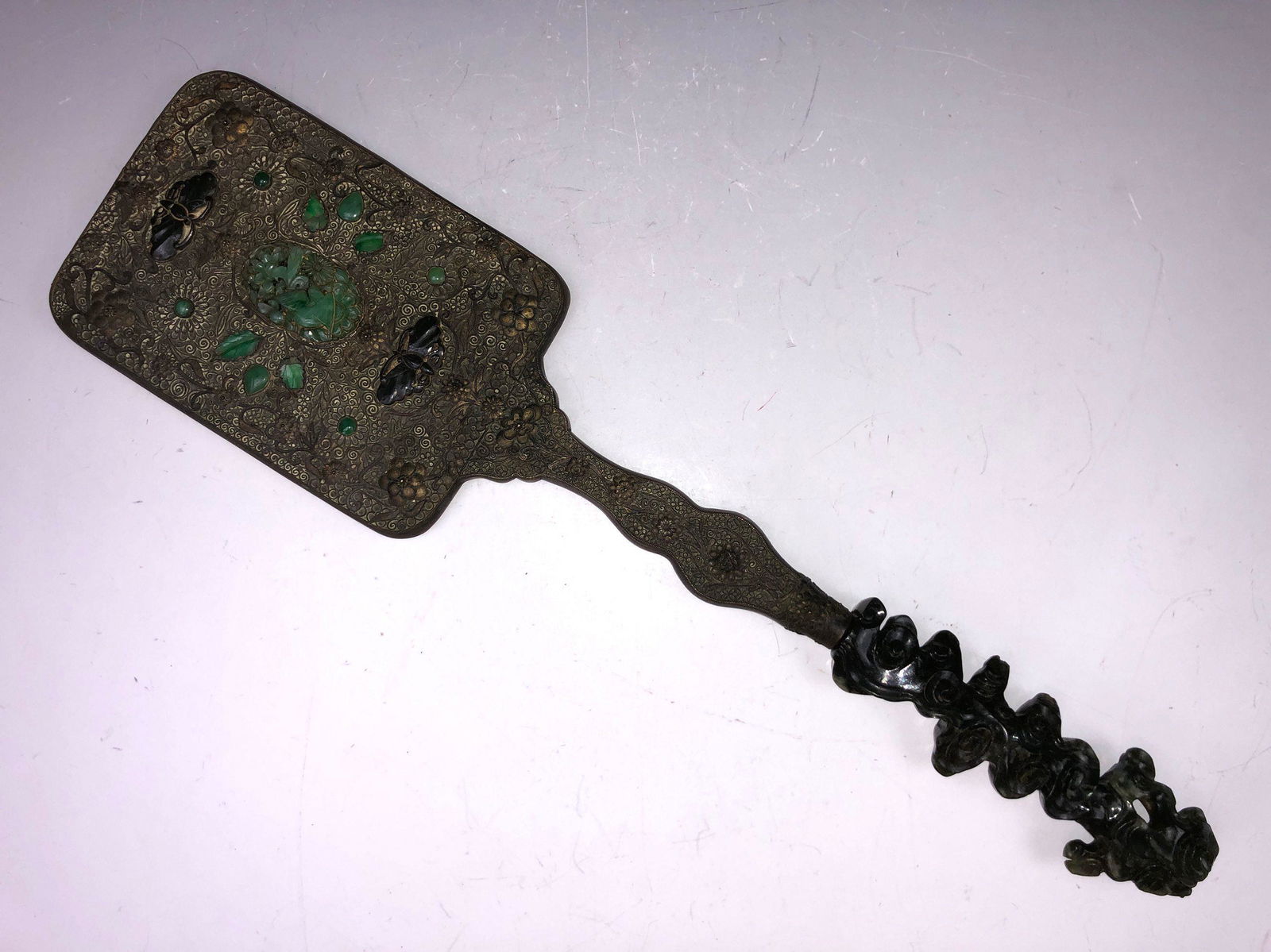 19th C. Chinese Jade and Filigree Hand Mirror (1 of 12)