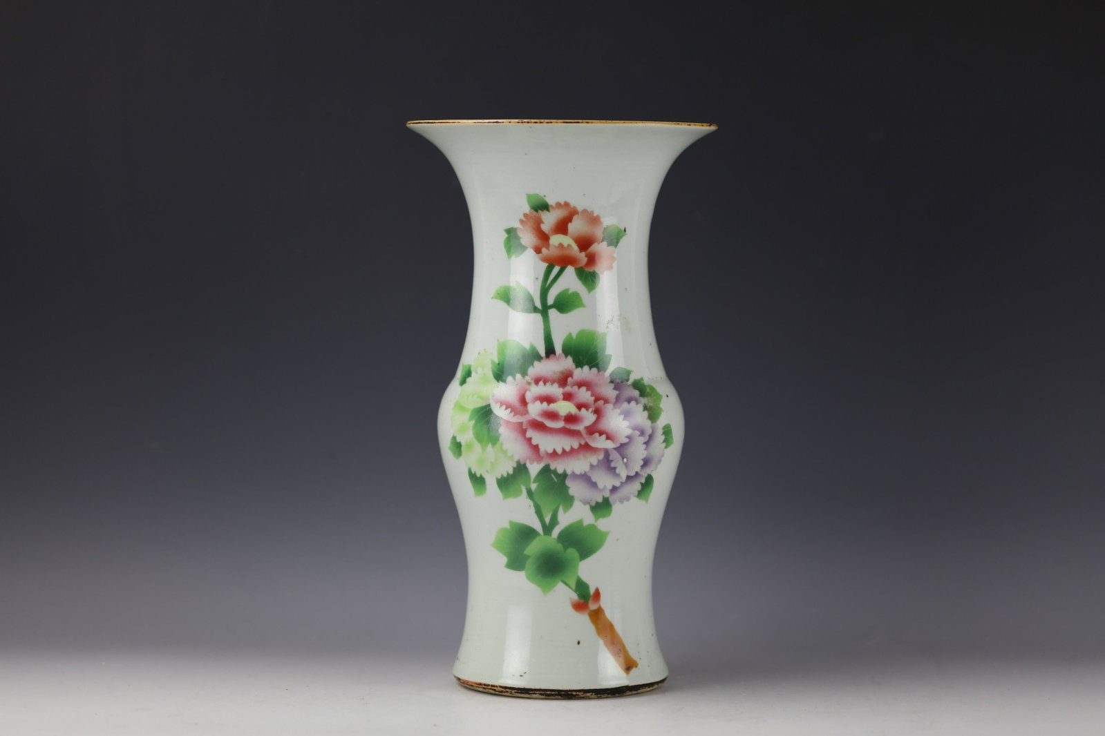 A Chinese Famille Rose Screen Transfer Beaker Porcelain: A Chinese Famille Rose Screen Transfer Beaker Porcelain Vase. H: 14 in. (35.5 cm)