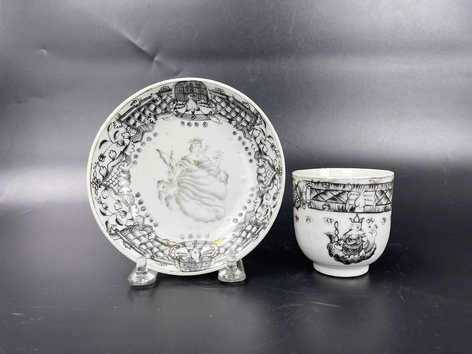 Chinese Export Ink Color Porcelain Cup and Saucer (1 of 4)