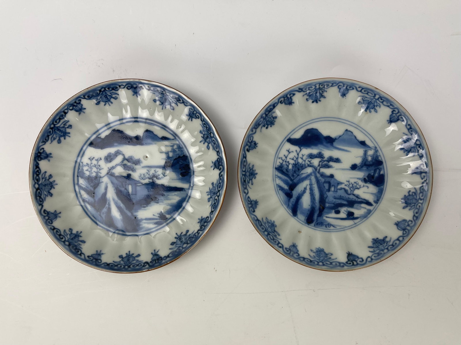 Two Kangxi Blue and White Porcelain Saucers: Two Kangxi Blue and White Porcelain Saucers, D5.3in.(13cm) x 2,preview from Jan.21st to 25th at 2:00 PM TO 6:00 PM Eastern Time Location: 15229 Display Court Rockville MD 20850.