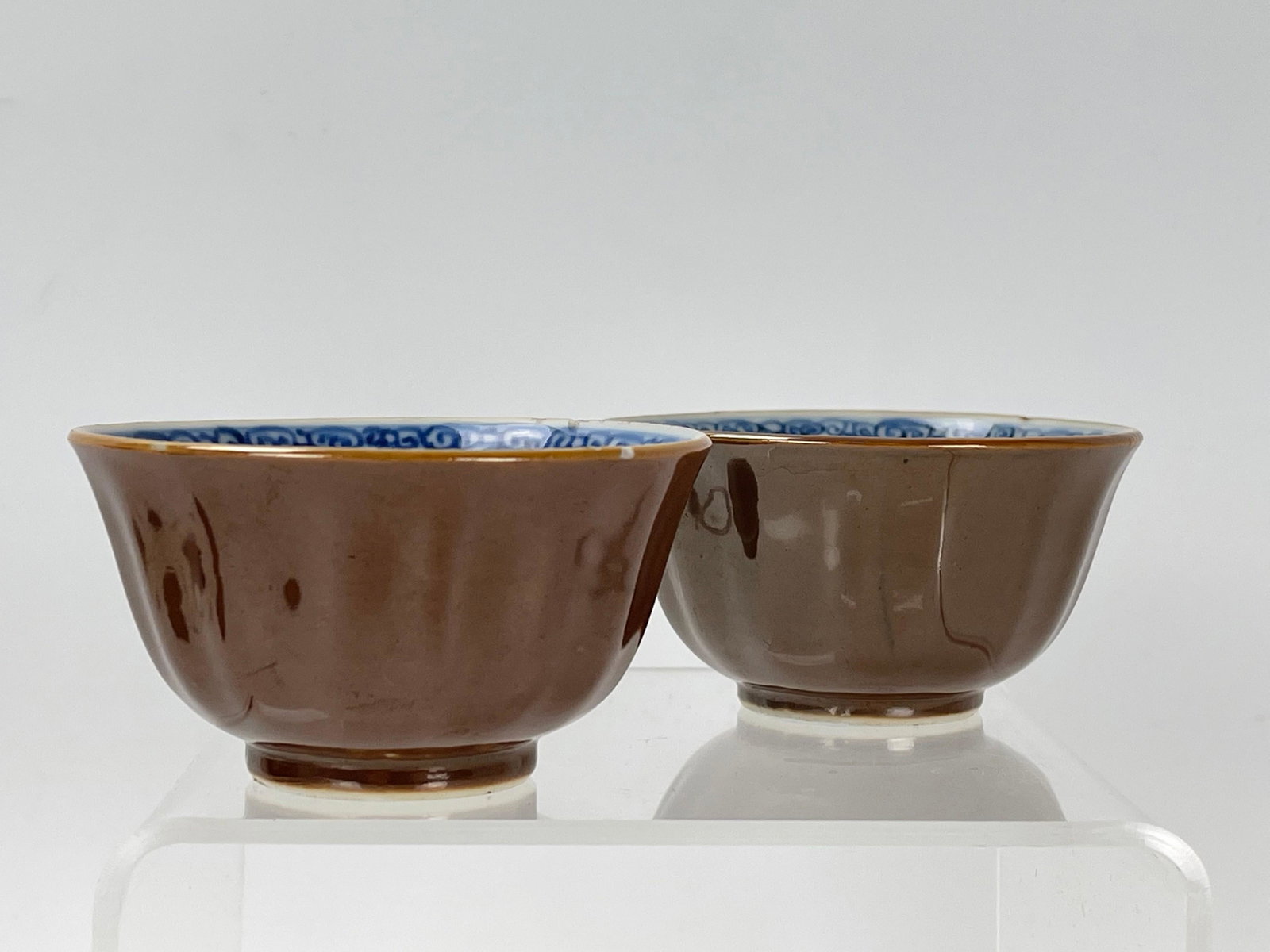 Two Kangxi Blue and White Porcelain Cups: Two Kangxi Blue and White Porcelain Cups,H 1.8in.(4.5cm) x D3.3in.(8.5cm) x 2,preview from Jan.21st to 25th at 2:00 PM TO 6:00 PM Eastern Time Location: 15229 Display Court Rockville MD 20850.