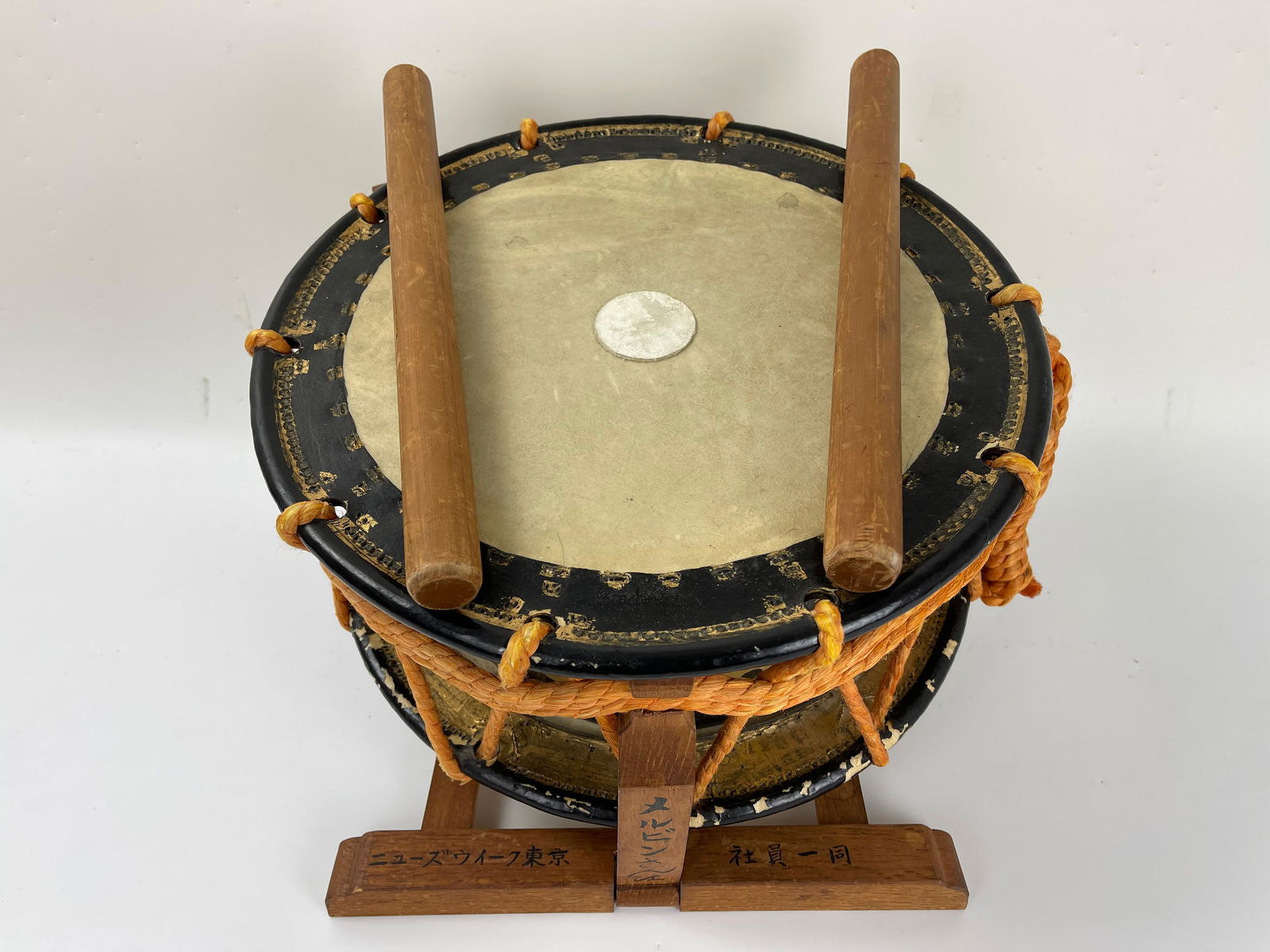 Vintage Japanese Drum Black Lacquer Traditional Musical Instrument (1 of 5)