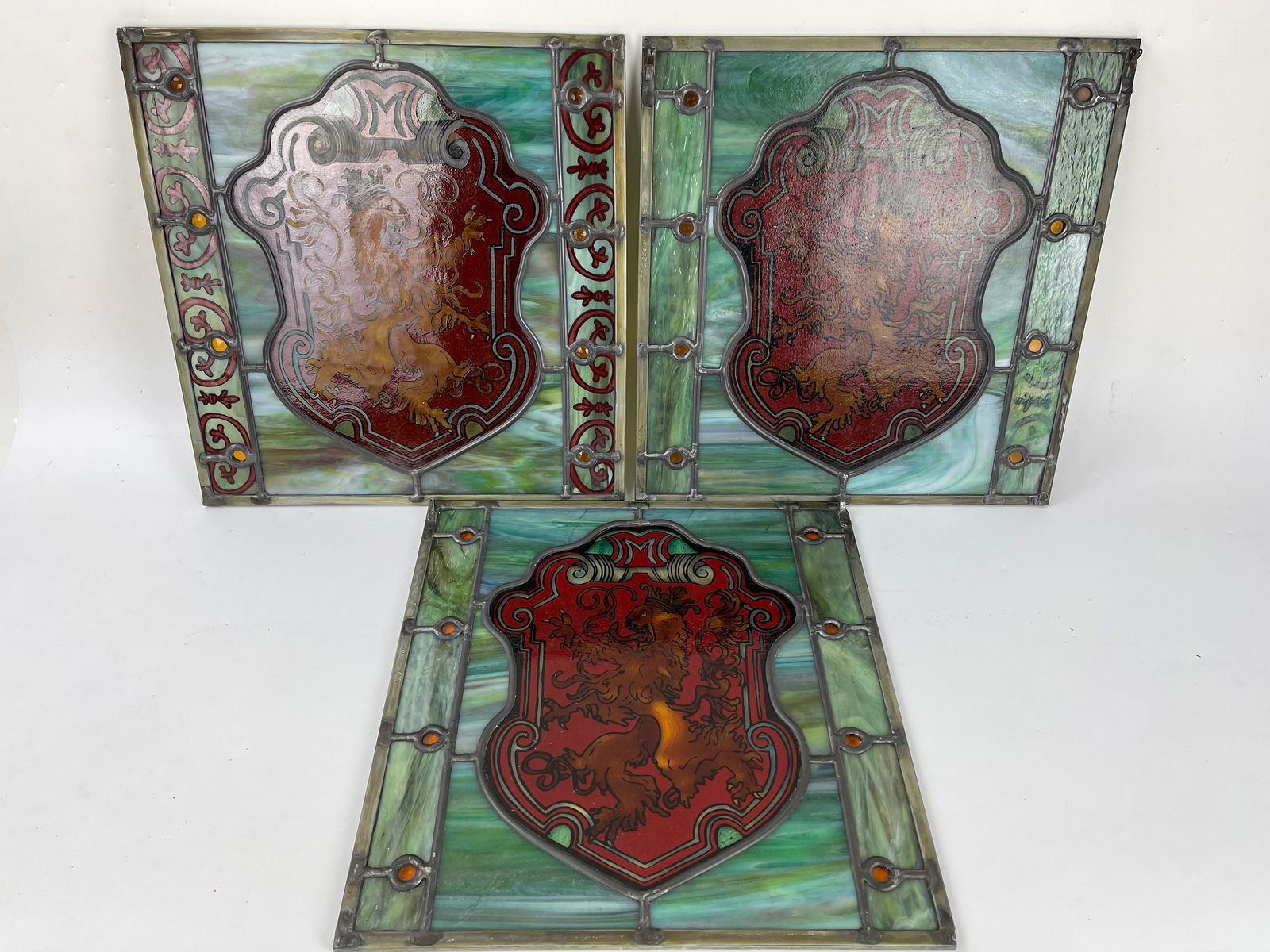 Three Fine Painting Leaded Stained Glass Panels (1 of 6)