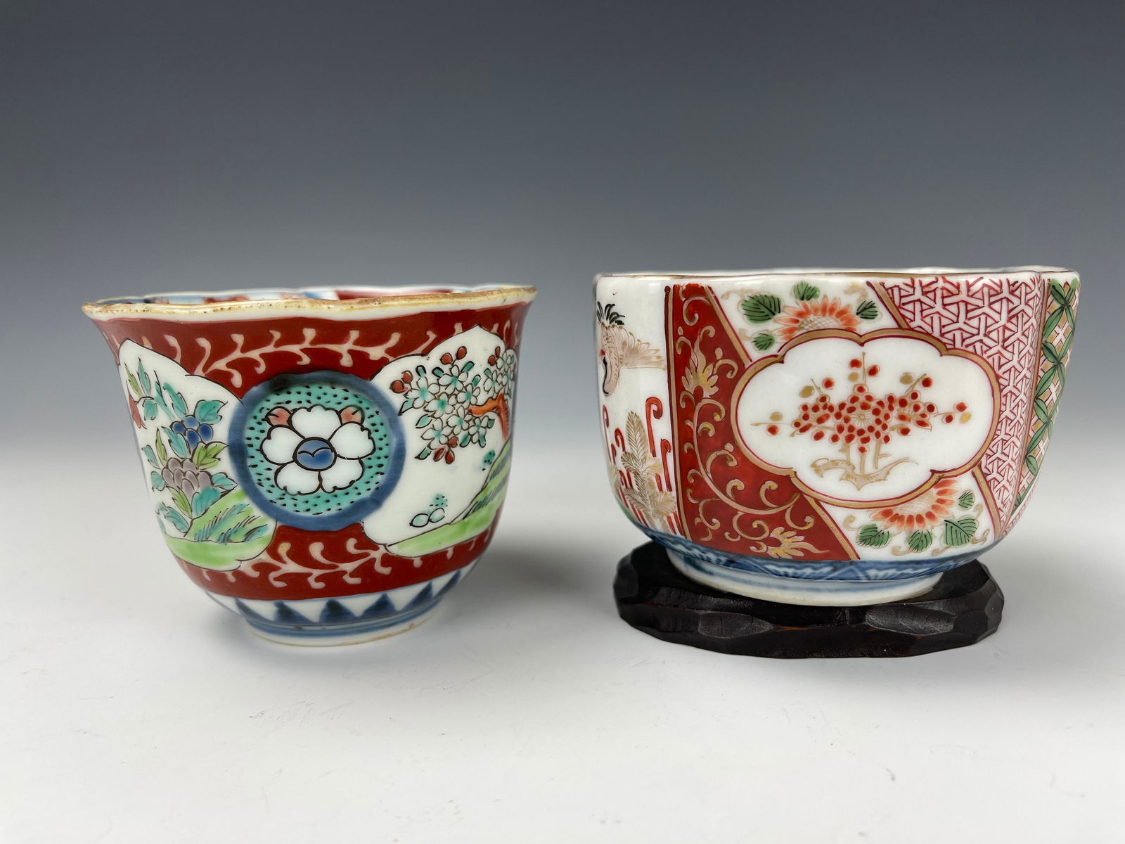 Two Japanese Antique Imari Porcelain Bowls: Two Japanese Antique Imari Porcelain Bowls, H8 cm. (3in.) x W 10 cm. (4 in.), preview from Jun 6th to 10th from 2:00 PM TO 6:00 PM Eastern Time, Location: 15229 Display Court Rockville MD 20850.