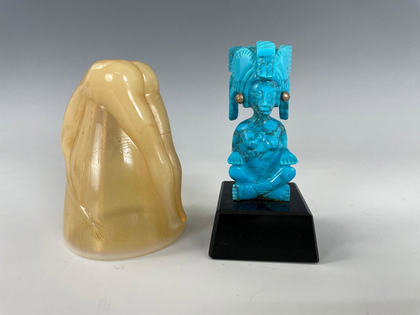 Impression Glass Cup and Maya Souvenir: Impression Glass Cup and Maya Souvenir,cup H 8 cm. (3.3 in.) and H 9 cm.(3.5 in.), preview from Jun 6th to 10th from 2:00 PM TO 6:00 PM Eastern Time, Location: 15229 Display Court Rockville MD 20850.