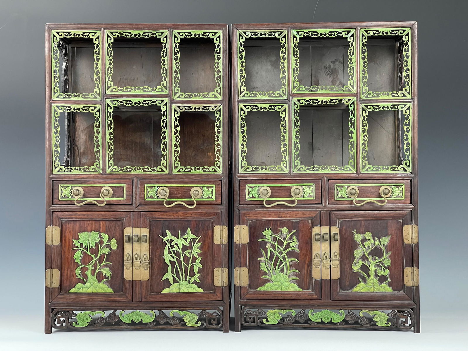 Qing Dynasty Pair of Zitan Wood Curio Cabinet (1 of 8)