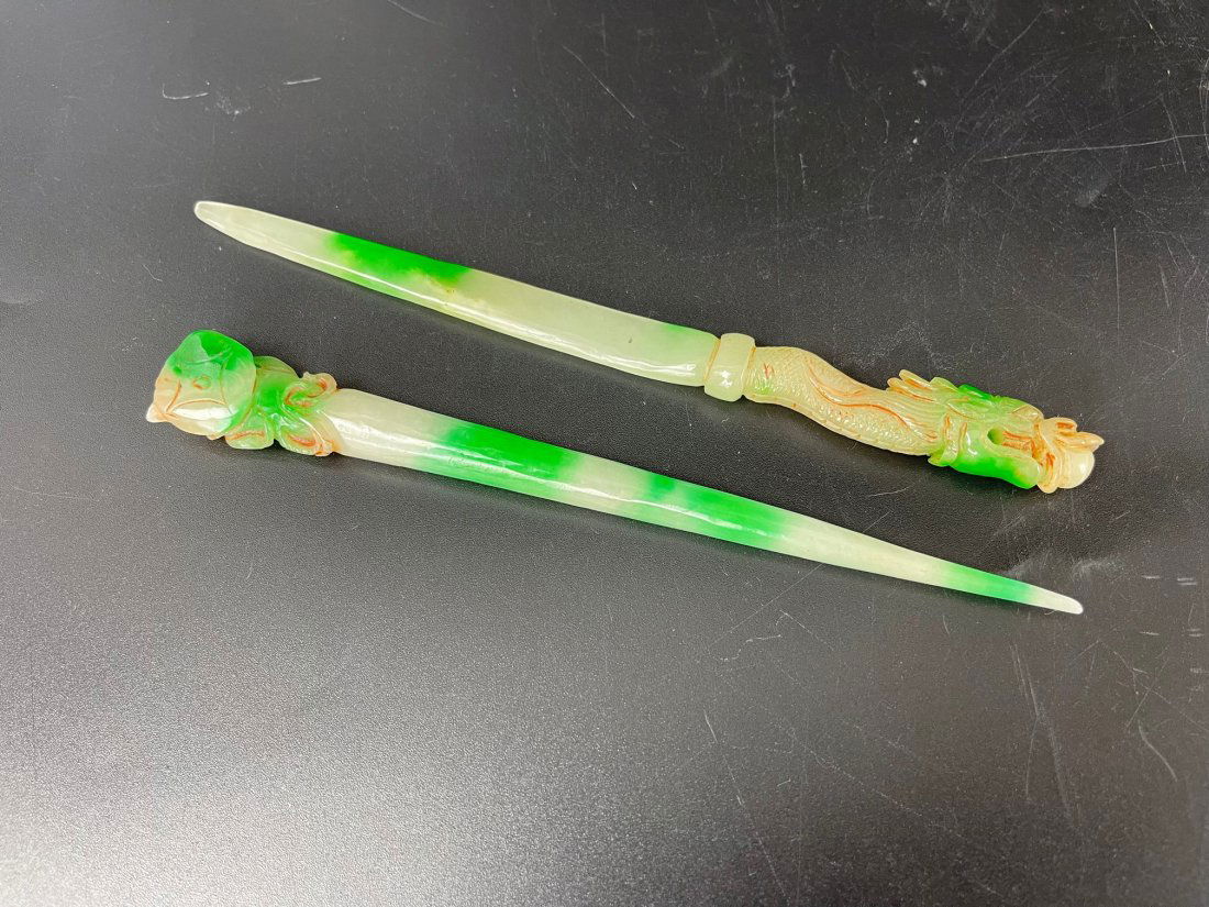 Two Chinese Carved Jadeite Hairpin (1 of 4)