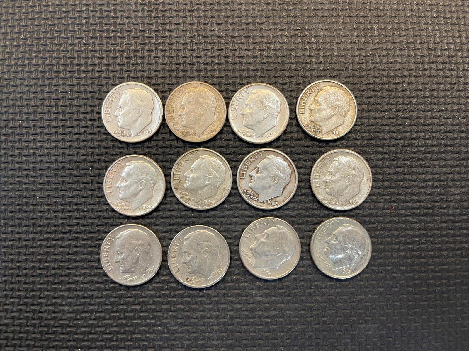 Twelve 1960 to 1969 Roosevelt Dimes (1 of 2)