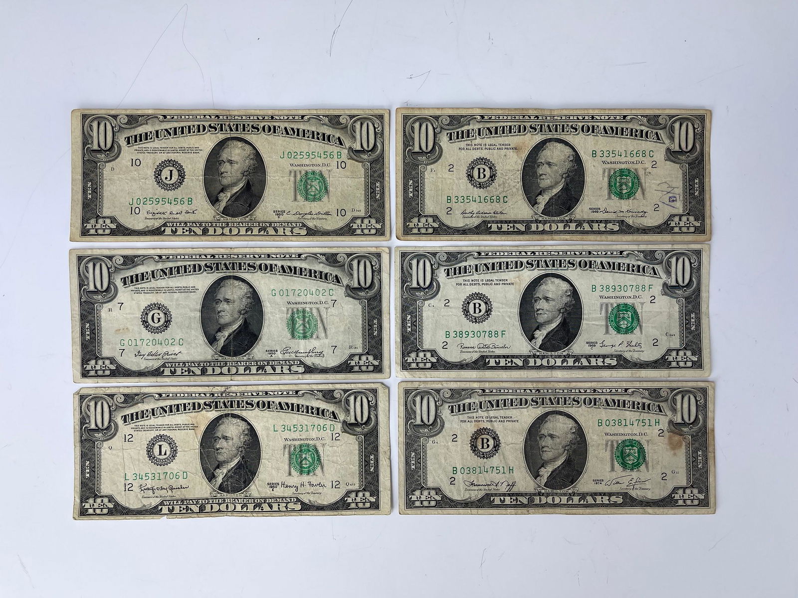 Six 10 Dollars Federal Reserve Bank Note 1950,1969 and 1974 (1 of 5)