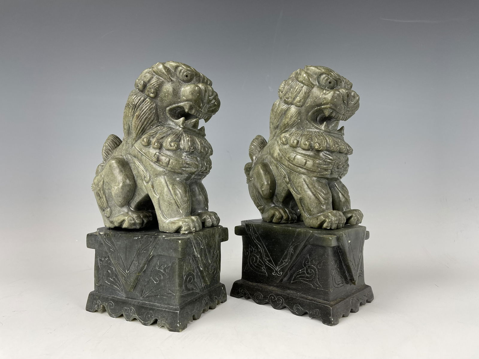 A Pair of Vintage Chinese Jade Stone Lions (1 of 4)