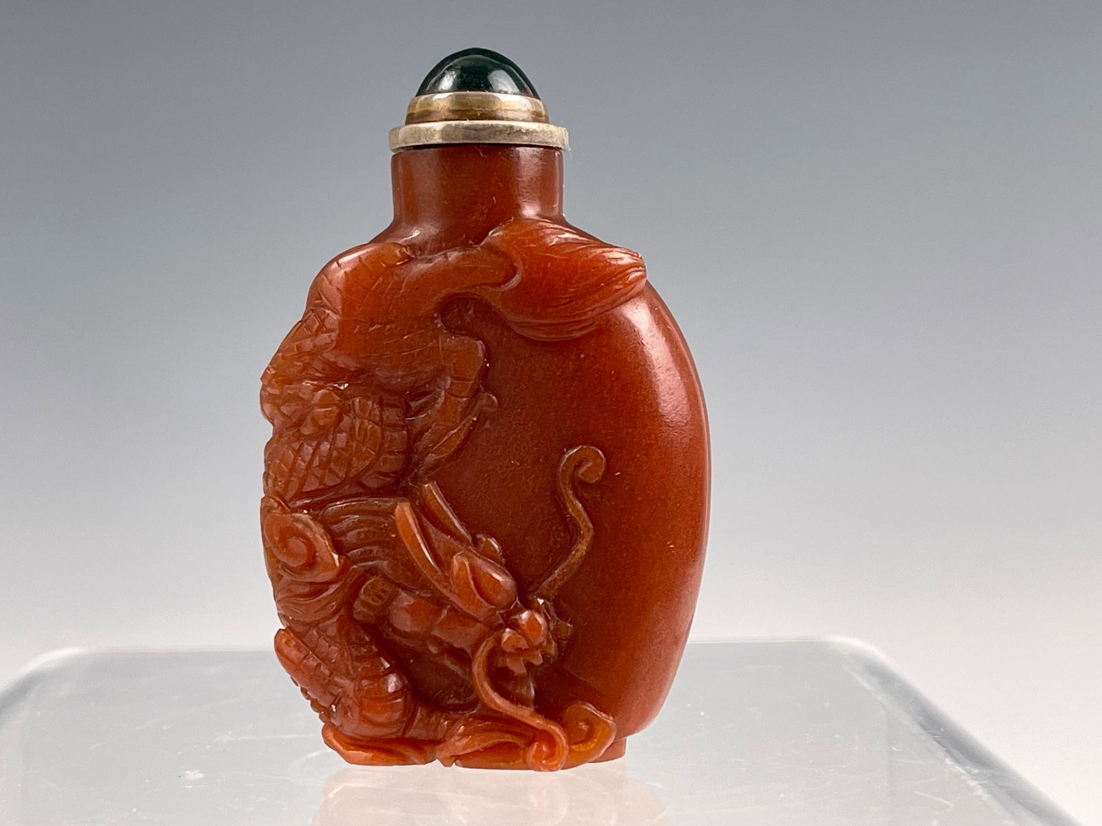 Chinese Red Agate Snuff Bottle Carved Dragon (1 of 5)