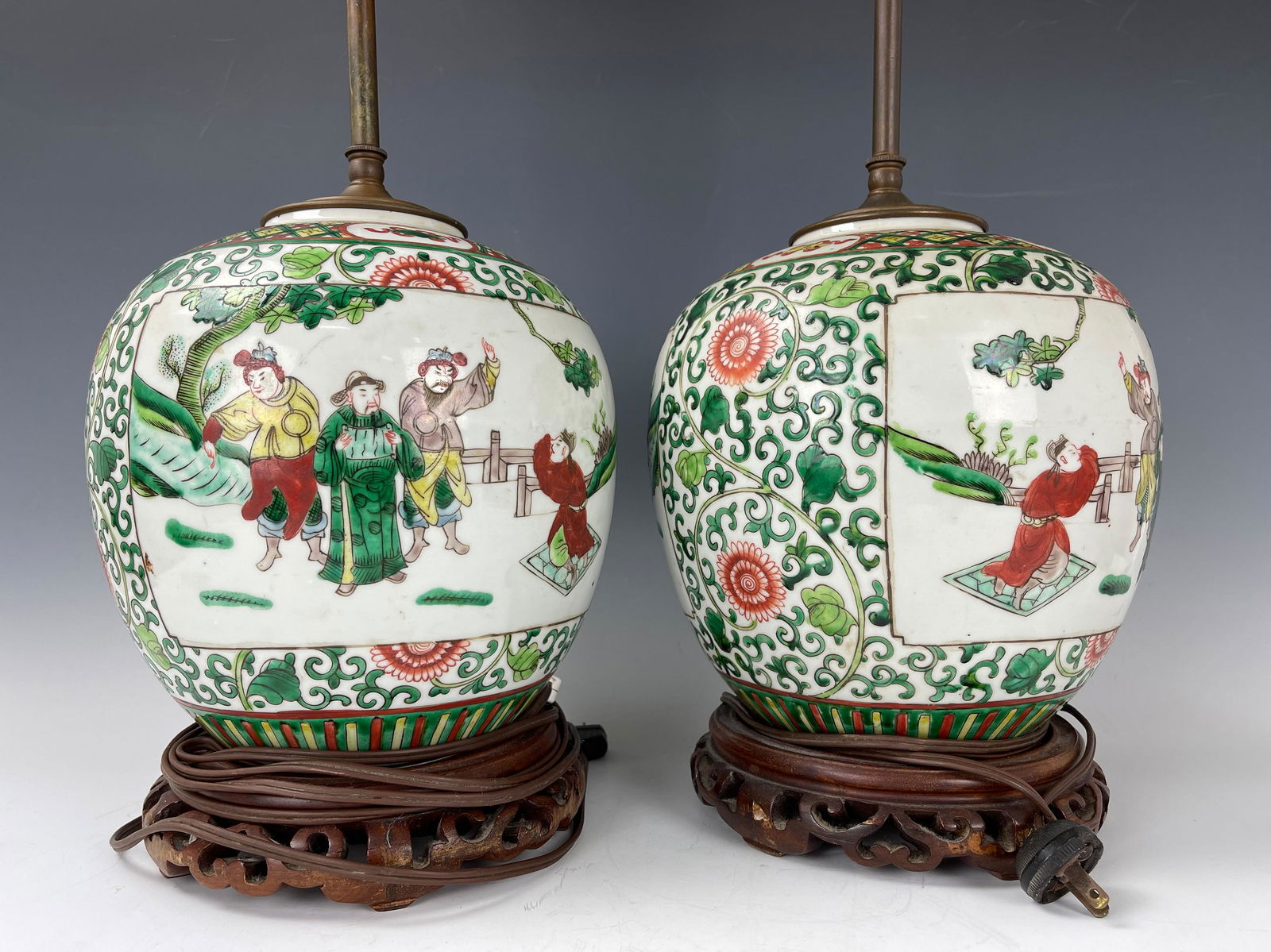 A Pair of Famille Rose Porcelain Vase Lamps (1 of 3)