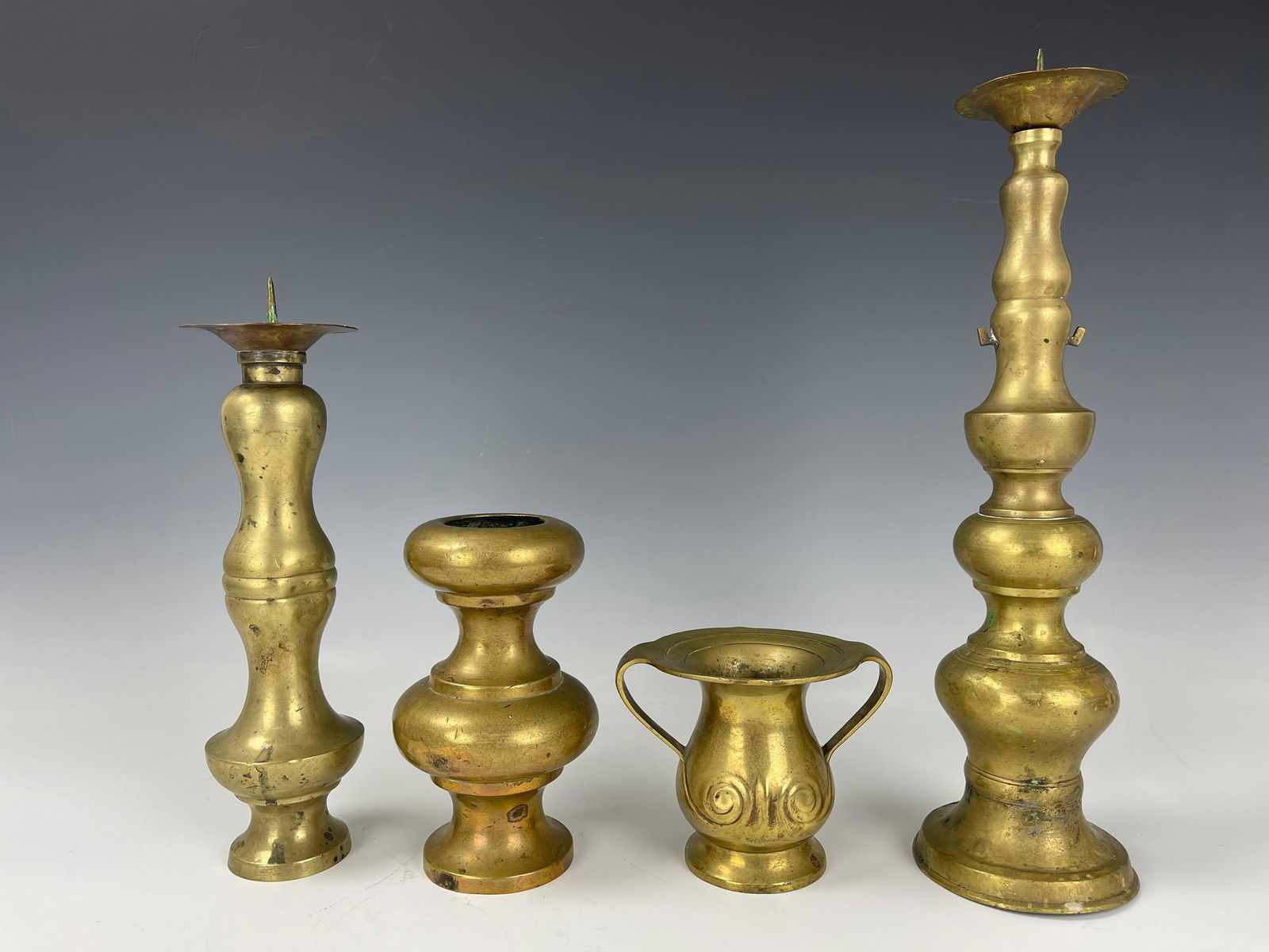 Japanese Two Brass Vases and Two Candle Stands (1 of 4)