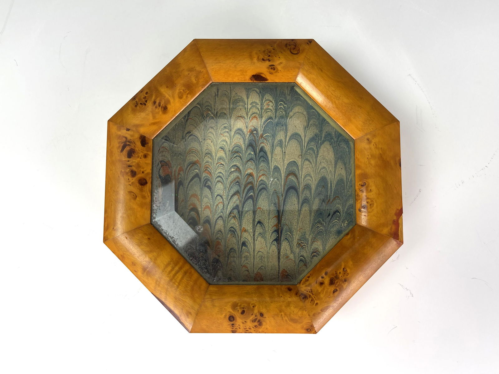 French Burl Wood Inlay Bevel Glass Hexahon Box Dorvilliers (1 of 4)