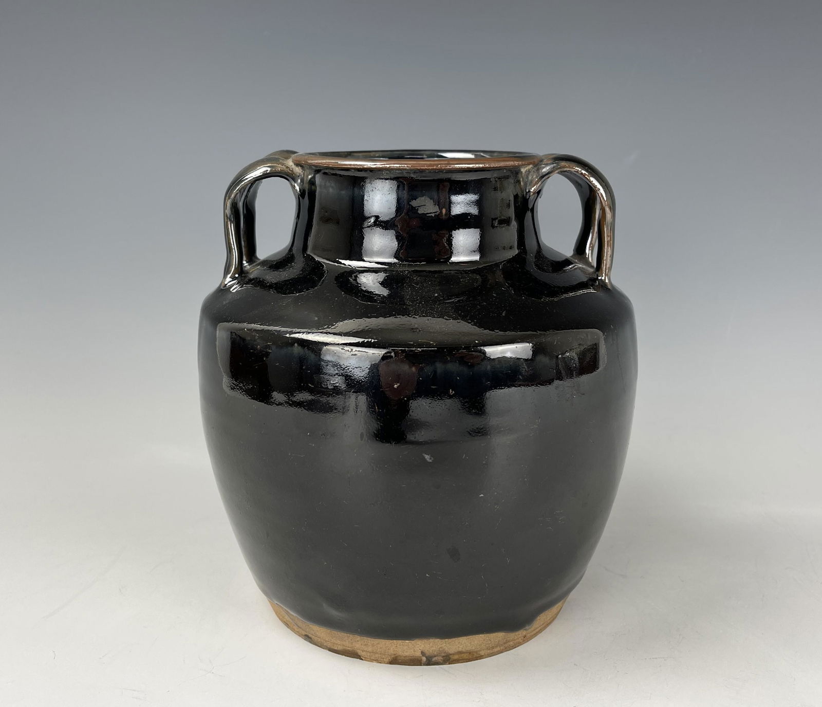 Antique Black Glazed Vessel Jar with Handles (1 of 6)