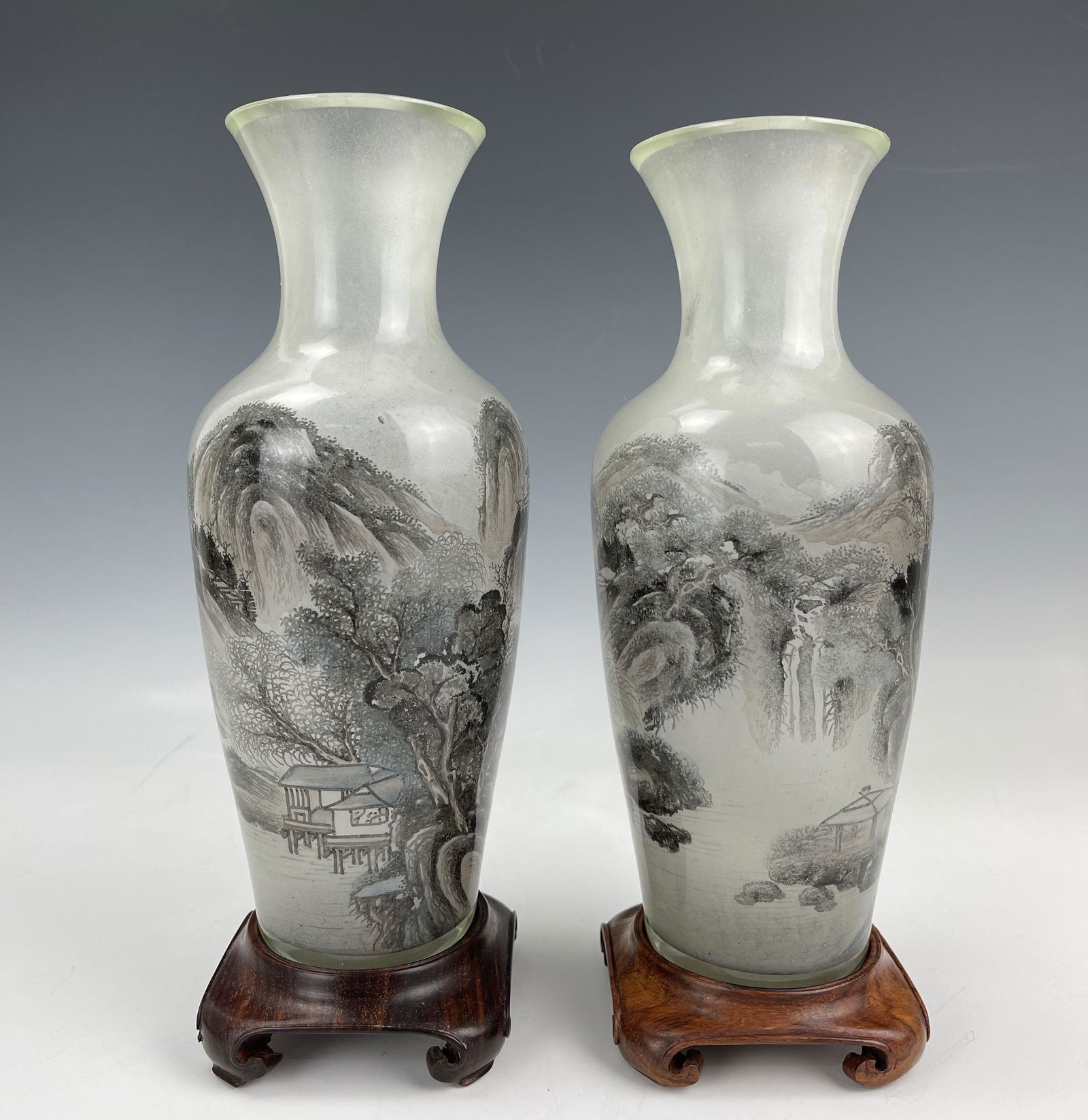 Pair of Antique Reverse Painted Peking Glass Vases (1 of 8)