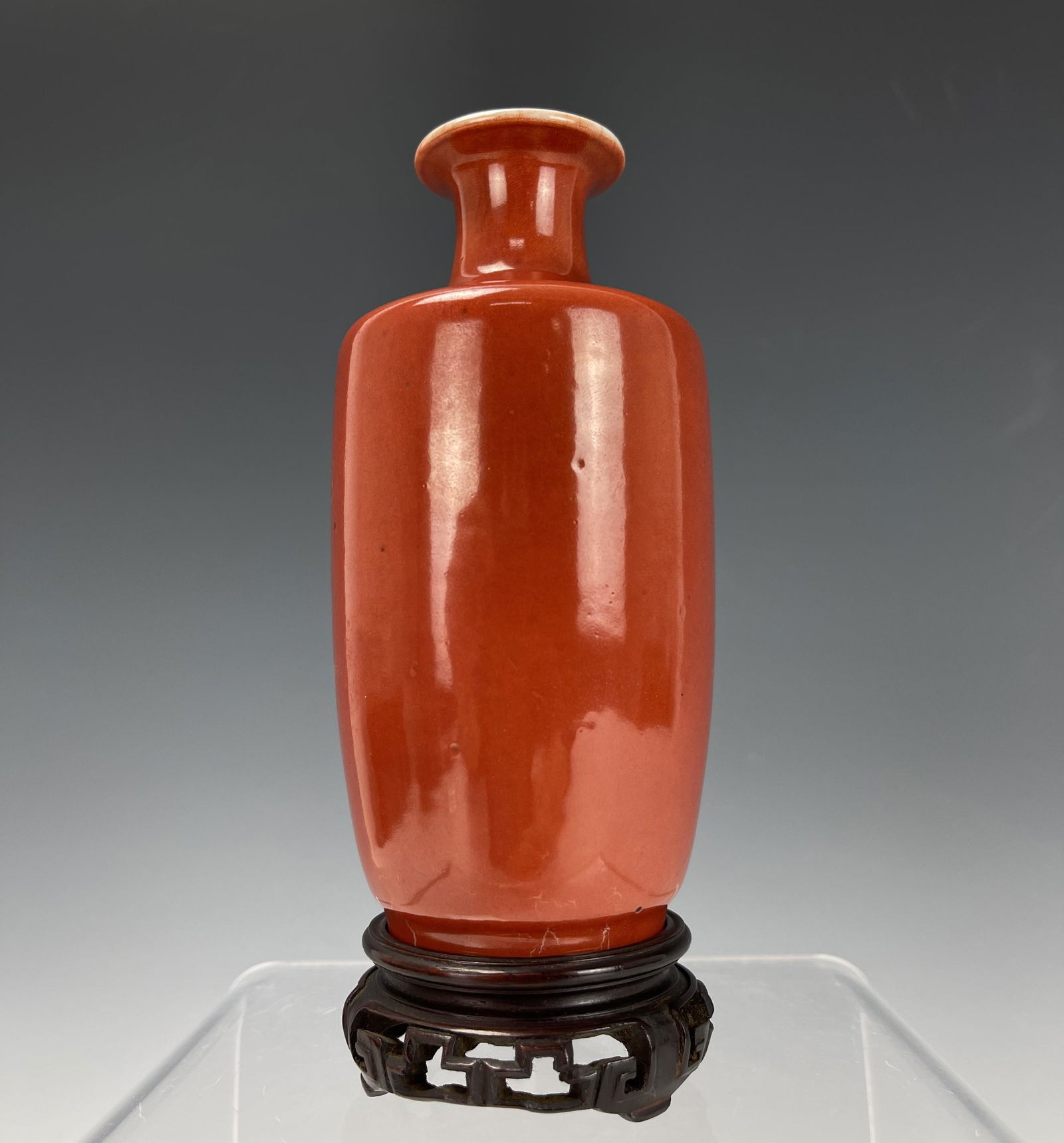 Chinese Antique Iron Red Vase With Wood Base (1 of 5)