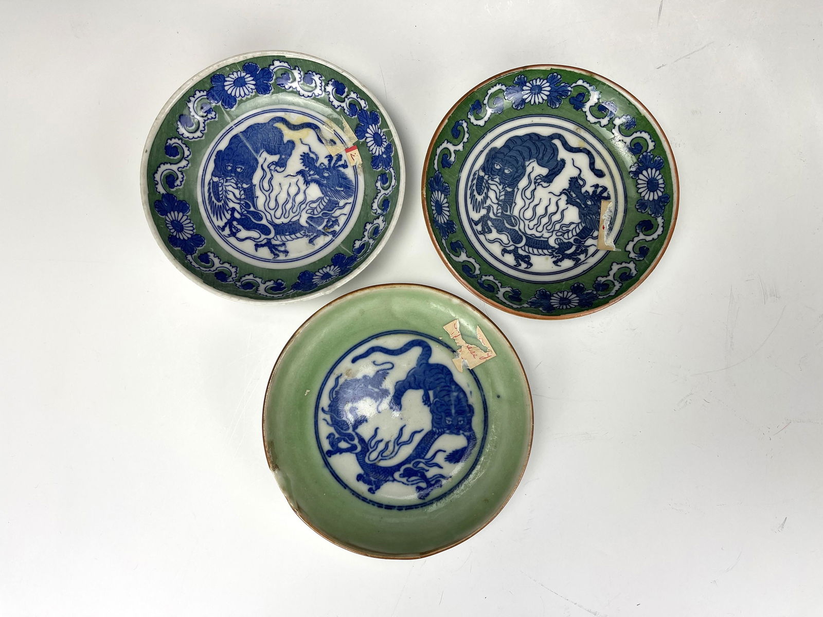 Three Antique Dragon and Tiger Porcelain Saucers (1 of 5)