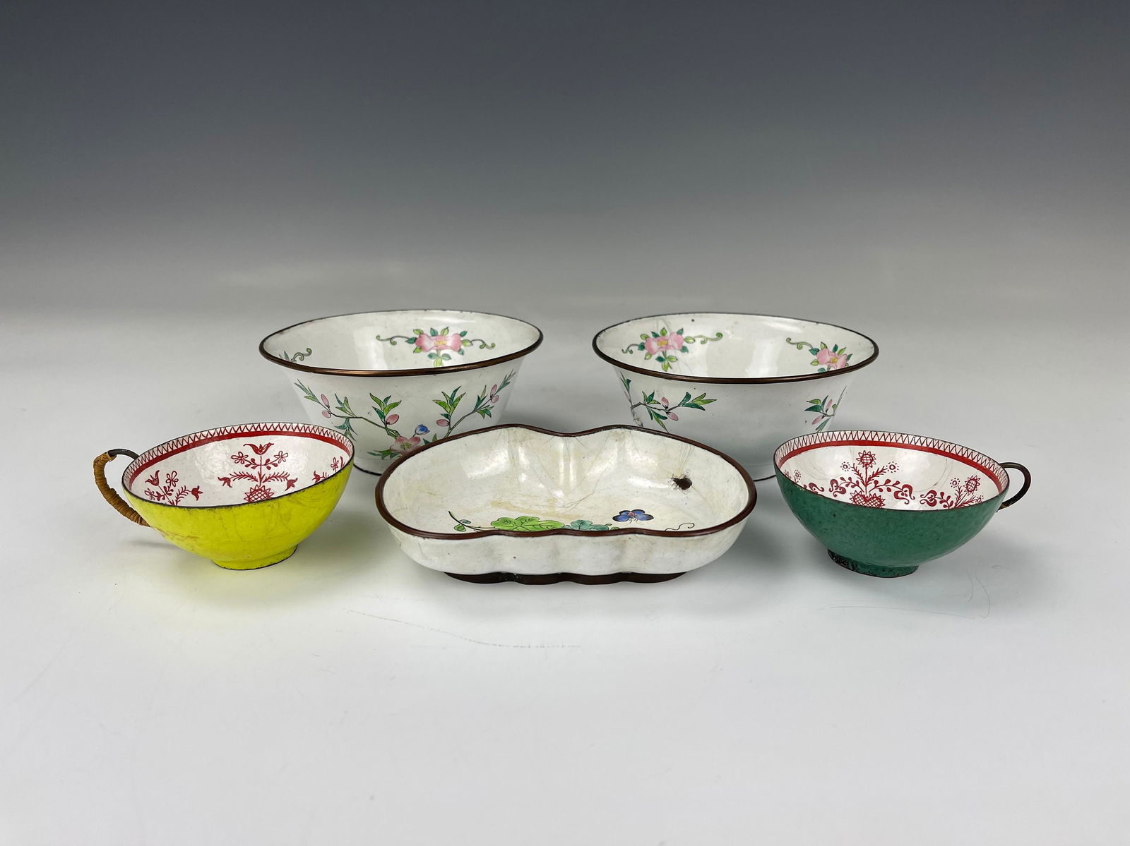 Antique Chinese Enamel Two Bowls Two Cups One Saucer (1 of 10)