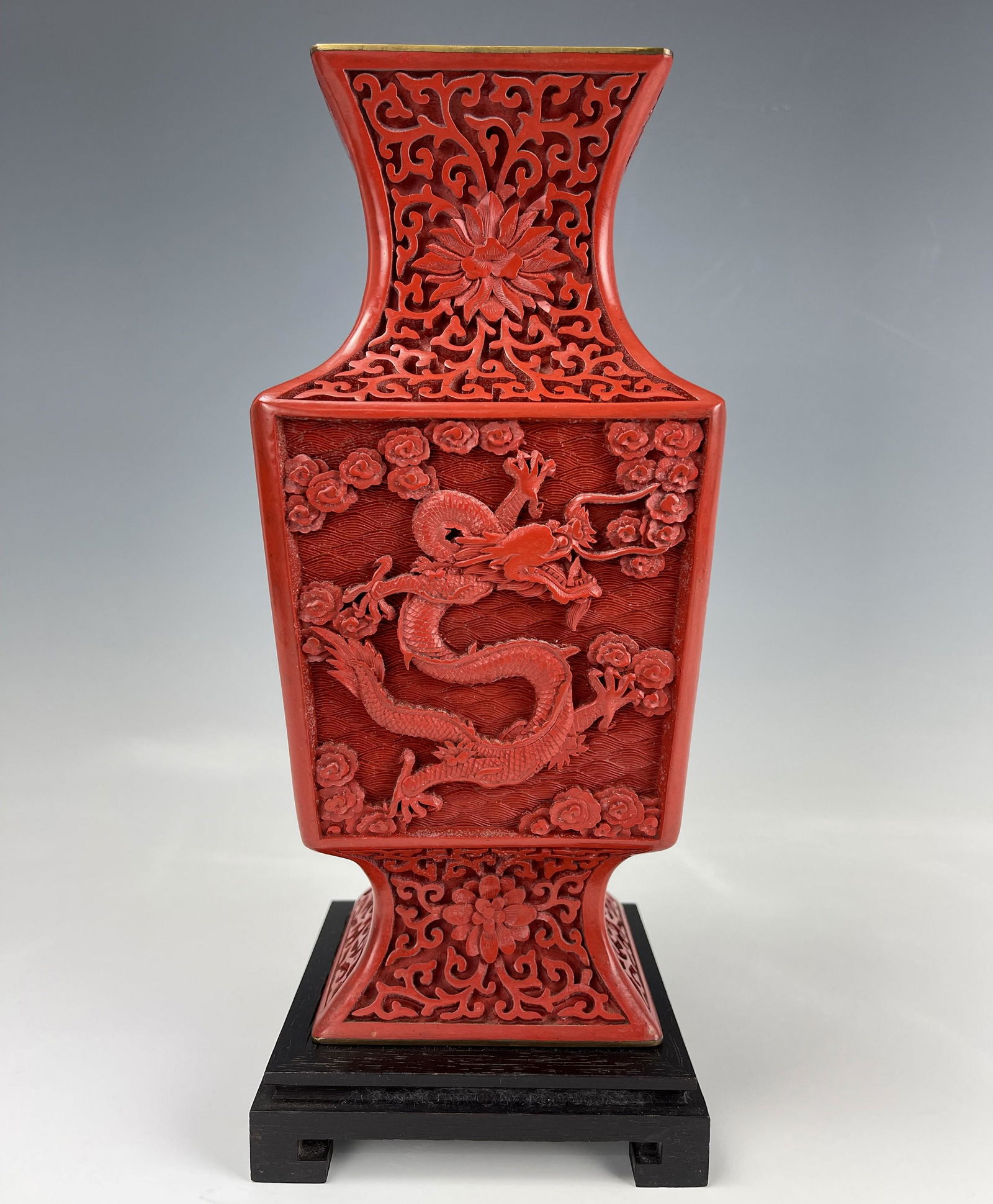 Chinese Cinnabar Lacquer Vase with Carved Dragon (1 of 7)