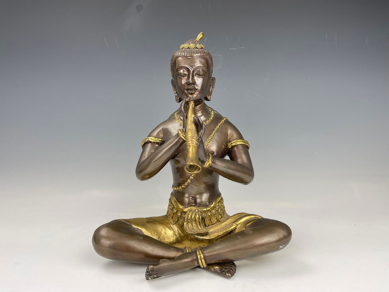 Thai Figurine In Bronze Asian Divinity Flute Play (1 of 5)