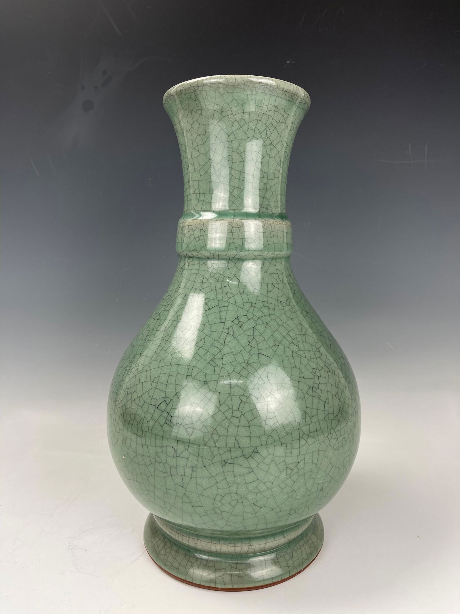 Chinese Crackle Glaze Celadon Porcelain Vase: Chinese Crackle Glaze Celadon Porcelain Vase,H35 cm( 14 in.),Preview from Feb. 13rd to 17th from 1:00 PM TO 5:00 PM Eastern Time, Location: 15229 Display Court, Rockville MD 20850.