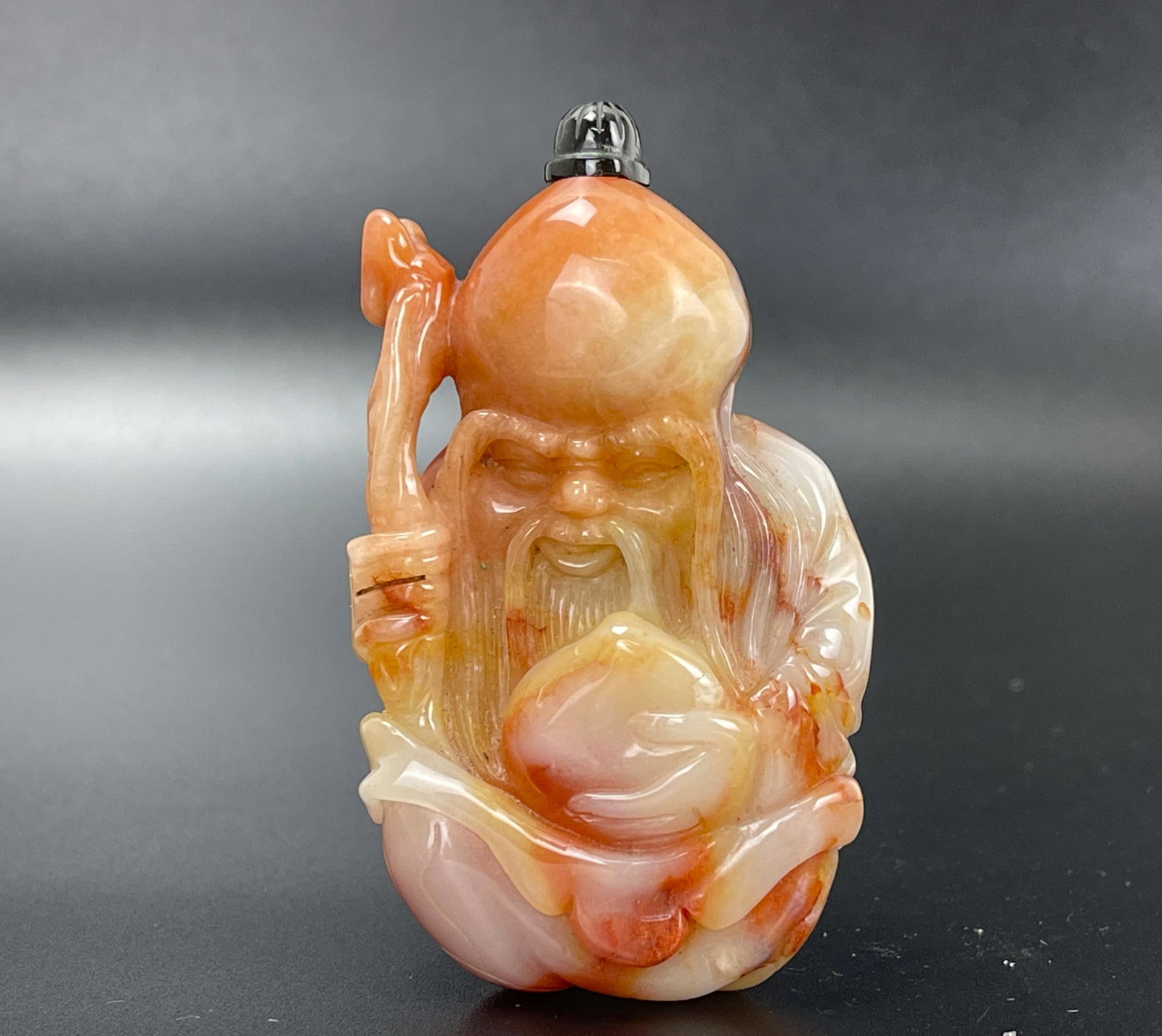 Chinese Shoulao Shaped Pink Snuff Bottle: Chinese Shoulao Shaped Pink Snuff Bottle, H 7.5 cm (3 in.). Preview from Feb.13rd to 17th from 1:00 PM TO 5:00 PM Eastern Time, Location: 15229 Display Court, Rockville MD 20850.