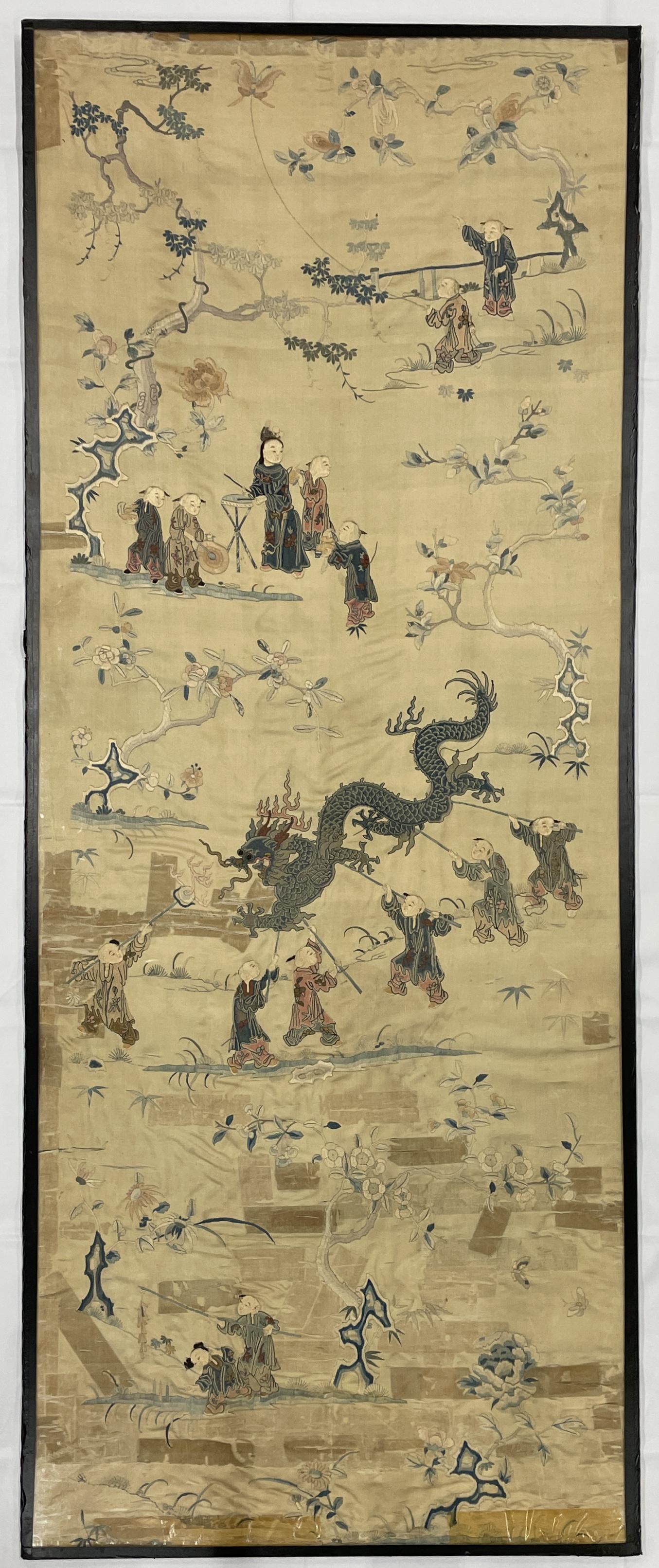 A Framed Chinese Embroidery of Dragon Dance (1 of 5)