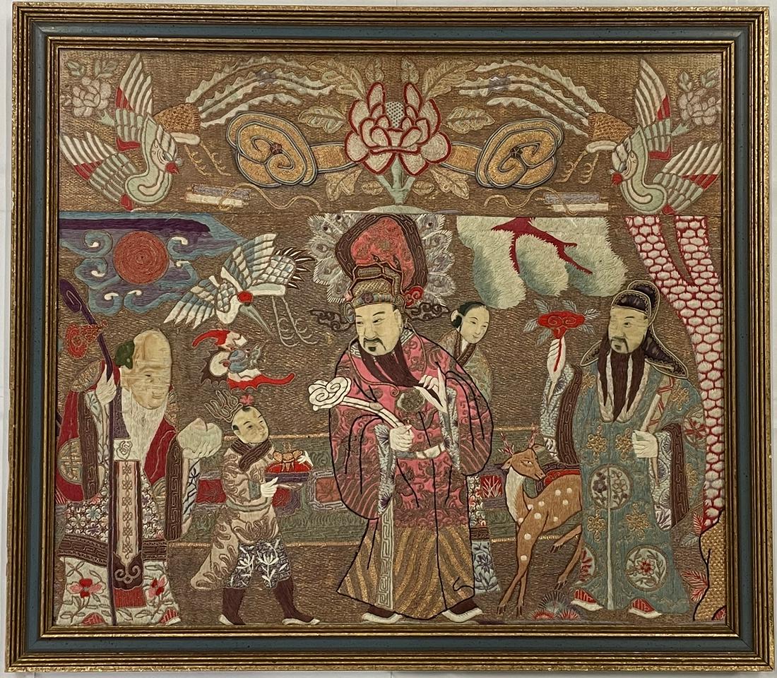 A Framed Chinese Embroidery of LONGEVITY (1 of 6)