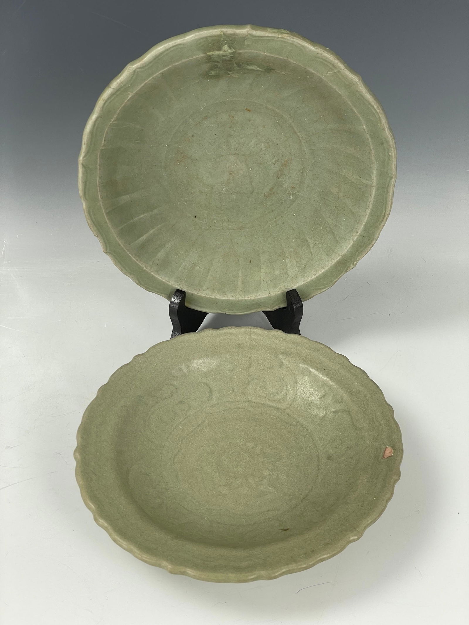 A Group of Two Carved Celadon Lobed Dishes (1 of 7)