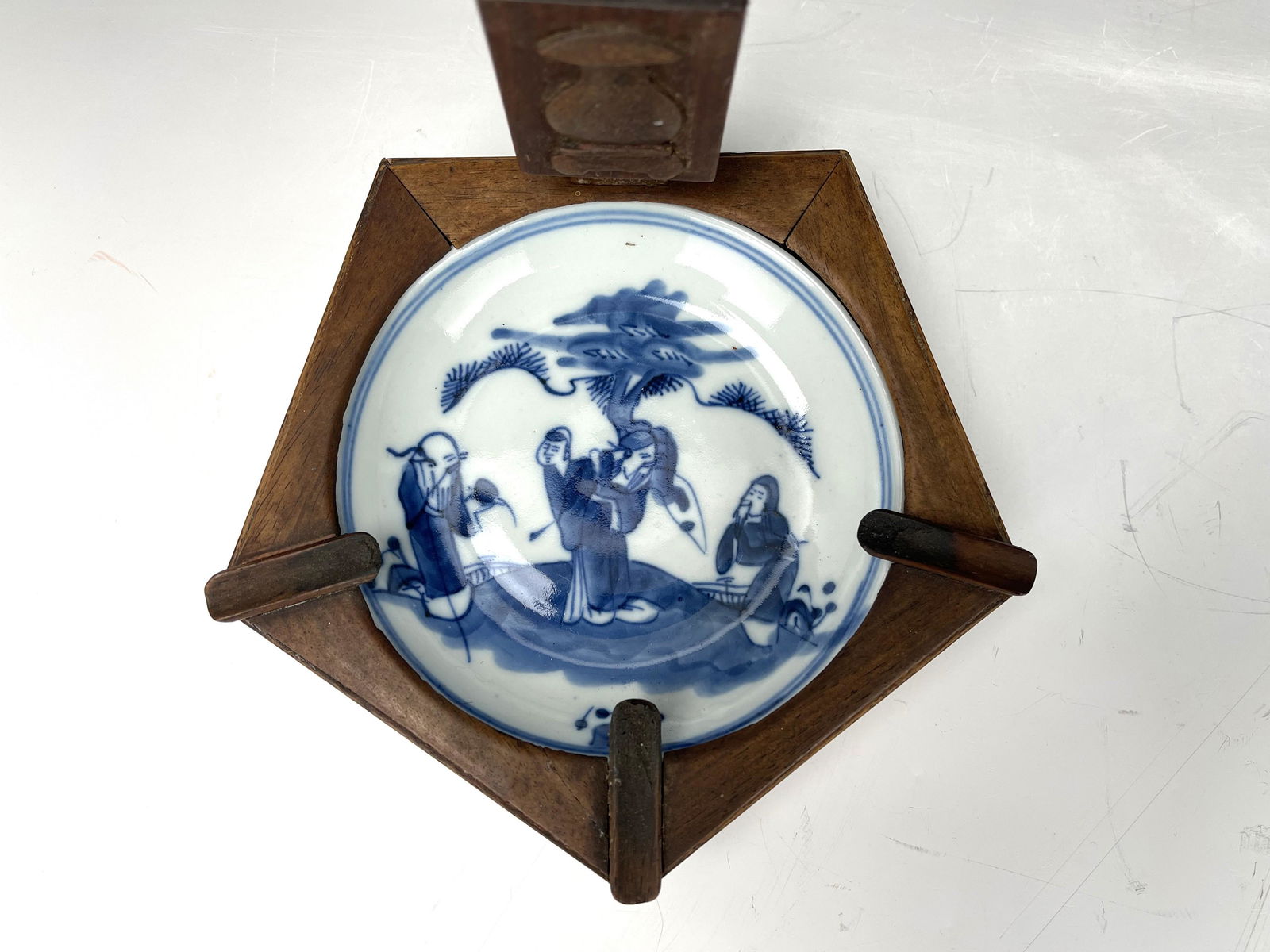 Chinese Antique Blue and White Porcelain Plate in Wood Frame (1 of 10)