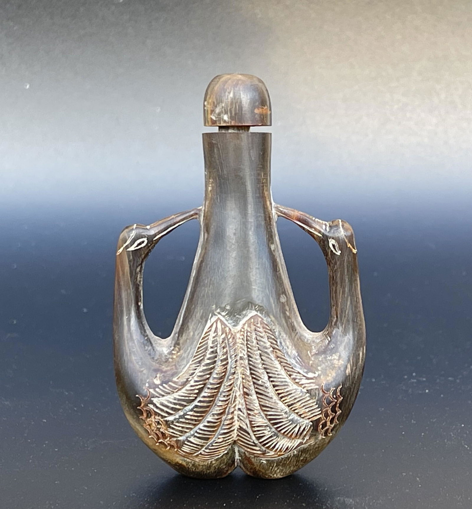 A Vintage Snuff Bottle Horn Carved Cranes (1 of 5)