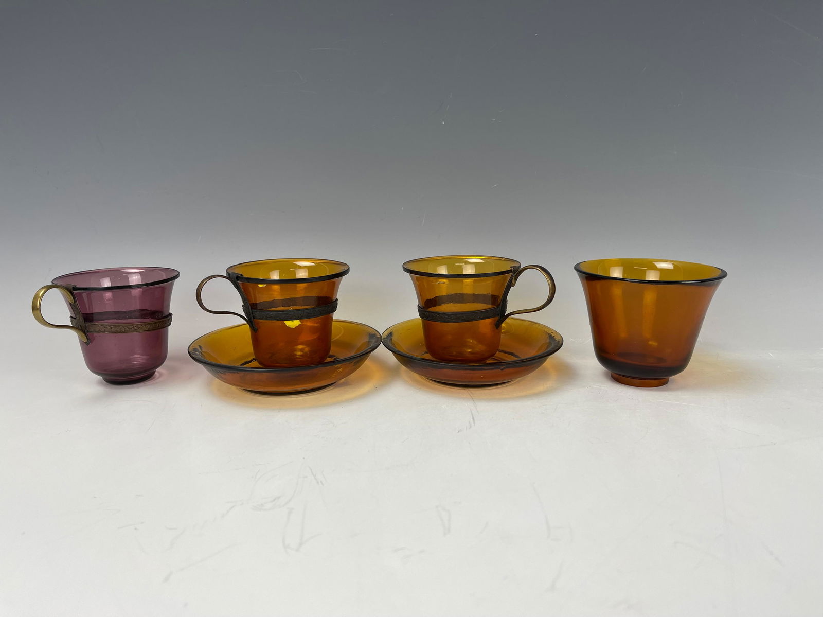 Group of 6 Peking Glass Cup and Saucer Amber Color (1 of 5)