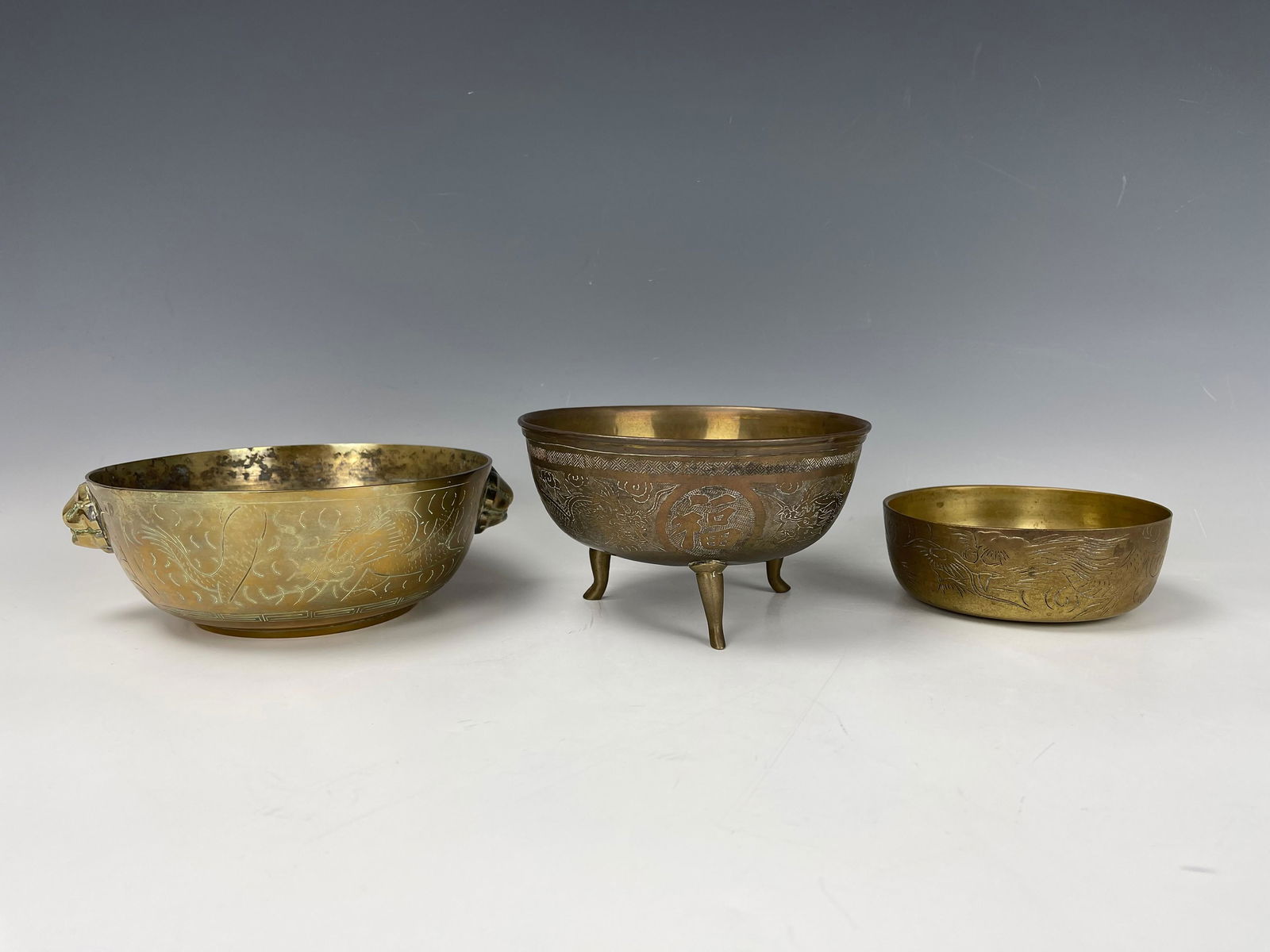 Three Vintage Chinese Brass Bowls (1 of 10)