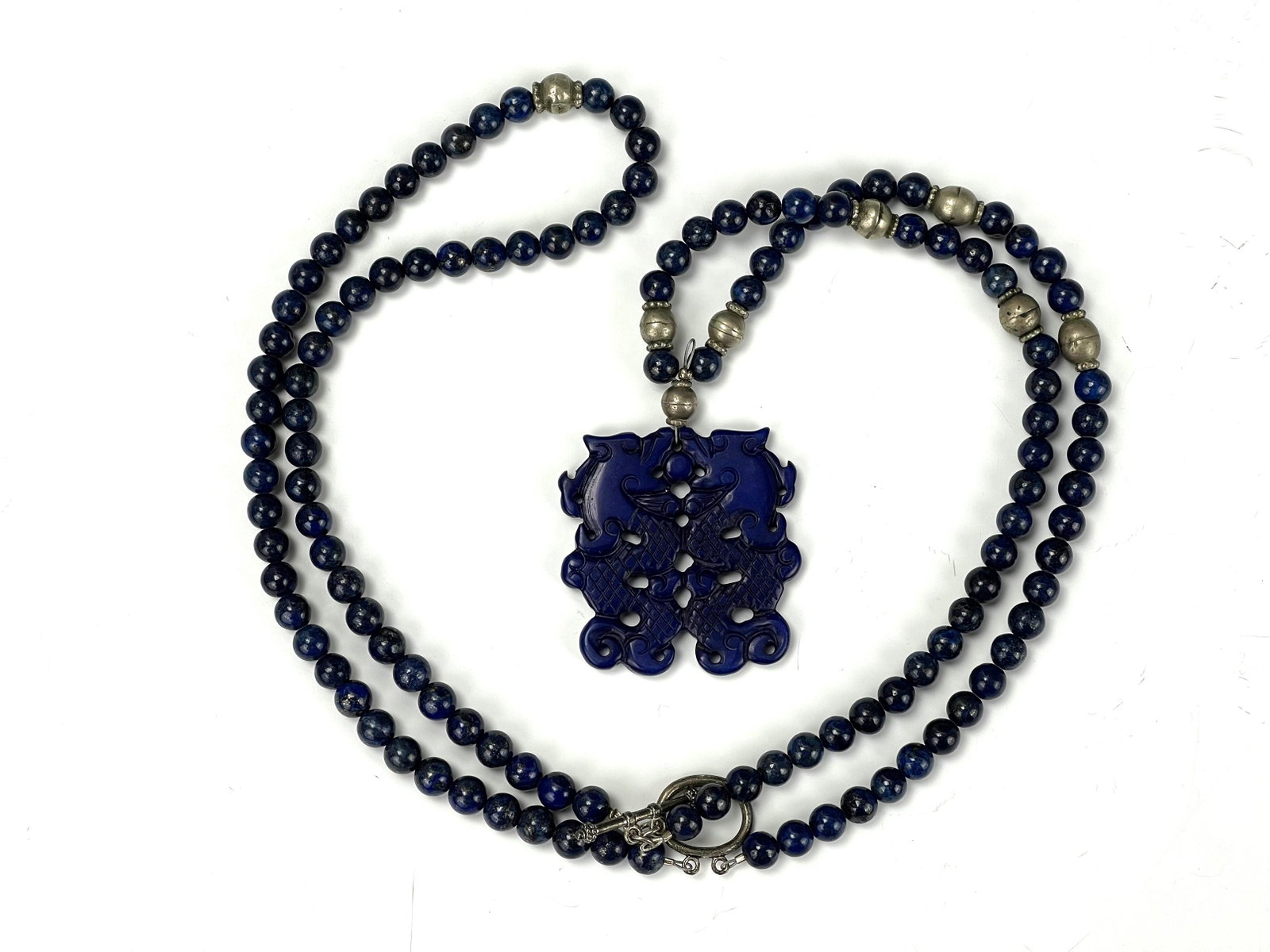 Lapis Beaded Multi Wear Necklace: Lapis Beaded Multi Wear Necklace, H 52 cm(20in.) x2,Preview from Apr. 17th to 21st from 1:00 PM TO 5:00 PM Eastern Time, Location: 15229 Display Court, Rockville MD 20850.
