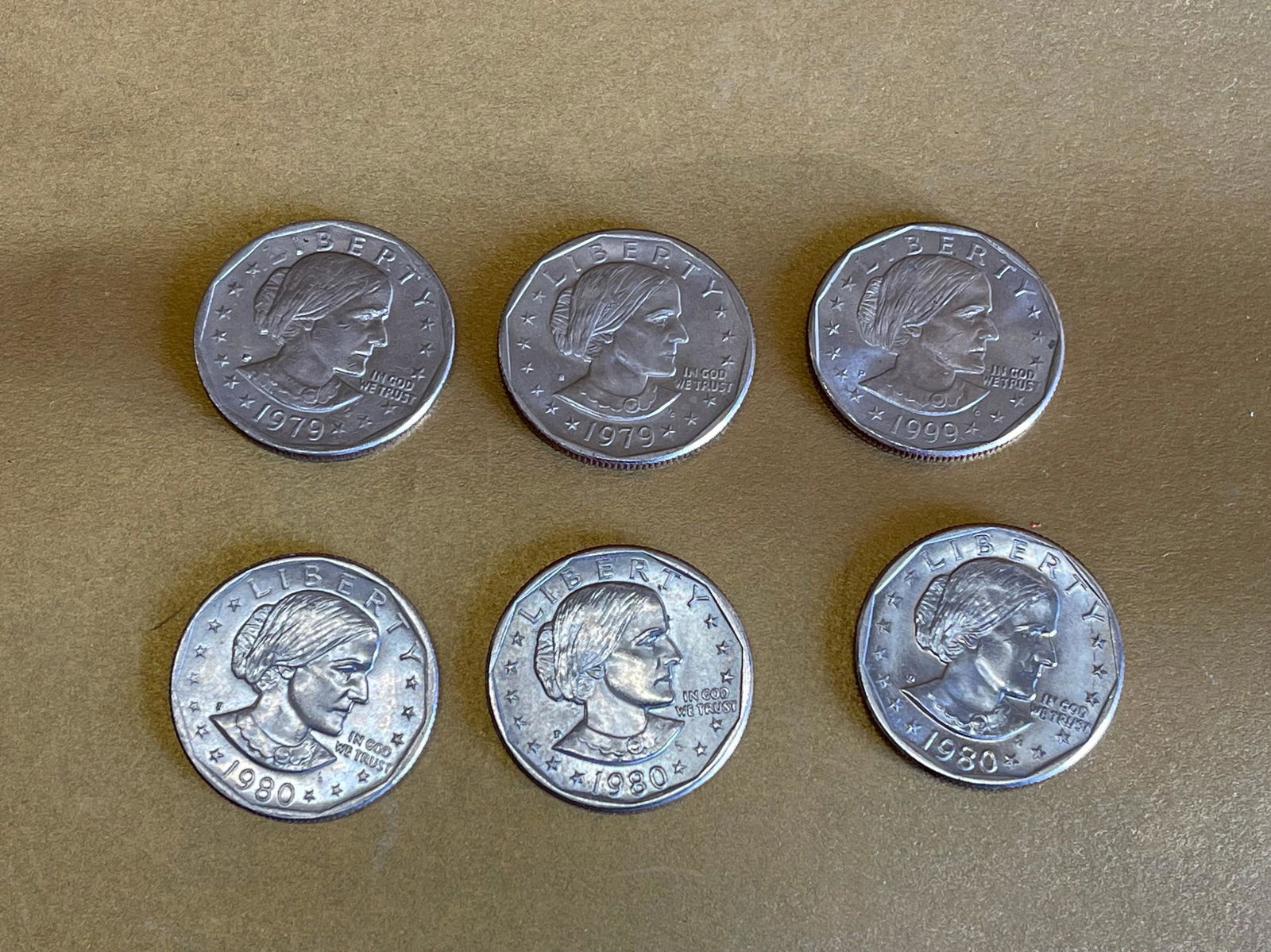 Six 1980 Susan B Anthony Silver Dollar Coins (1 of 2)