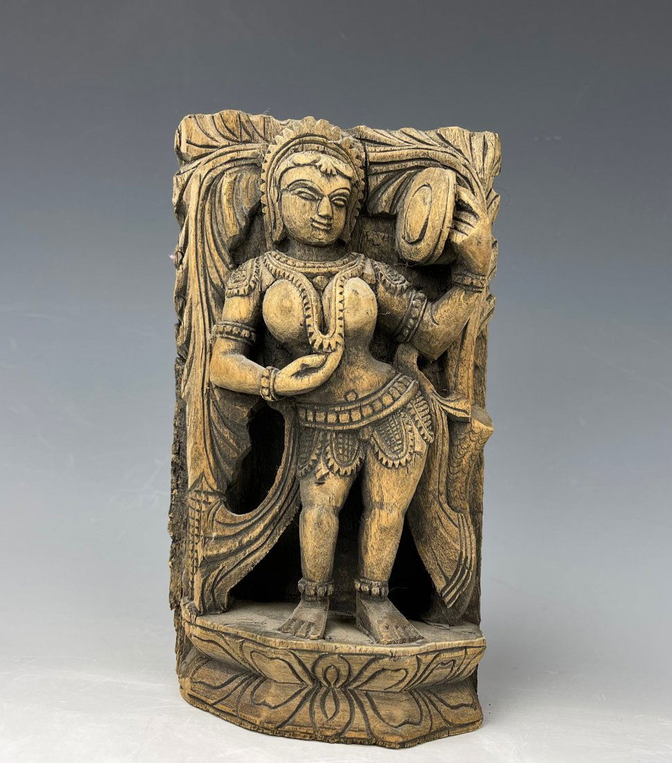 Antique Carved Wood Burmese Dancer Statue (1 of 4)
