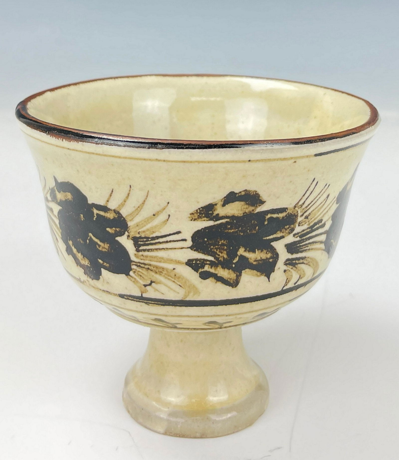 Chinese Cizhou Porcelain High Stem Cup: Chinese Cizhou Porcelain High Stem Cup, H 8.3 cm(3.4 in.) x D 9.6 cm(3.8 in.), Preview from Jun. 19th to 23rd from 1:00 PM TO 5:00 PM Eastern Time, Location: 15229 Display Court, Rockville MD 20850.