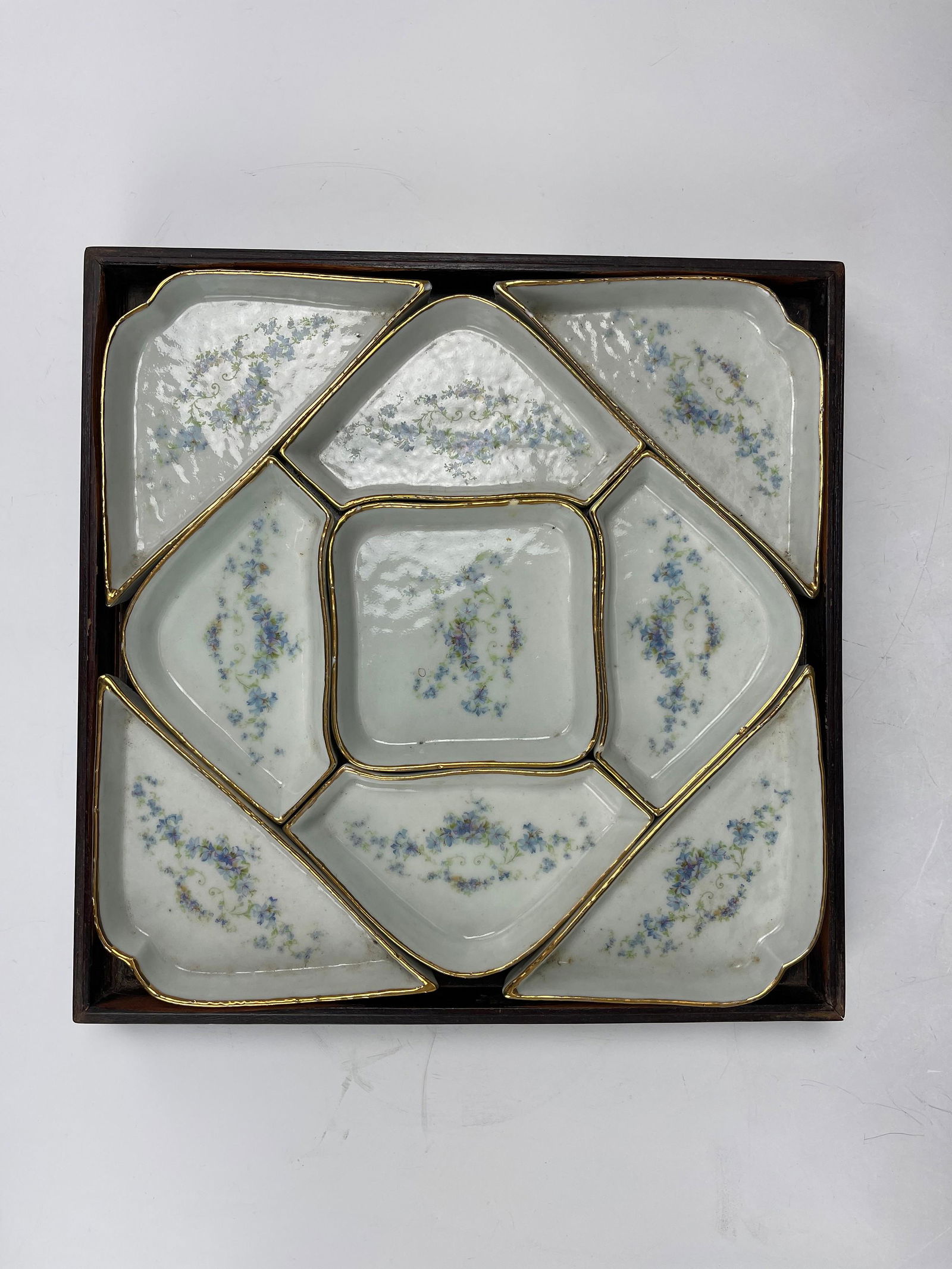 Antique Famille Rose Porcelain 9 PC Dishes Set in Wood Box (1 of 4)
