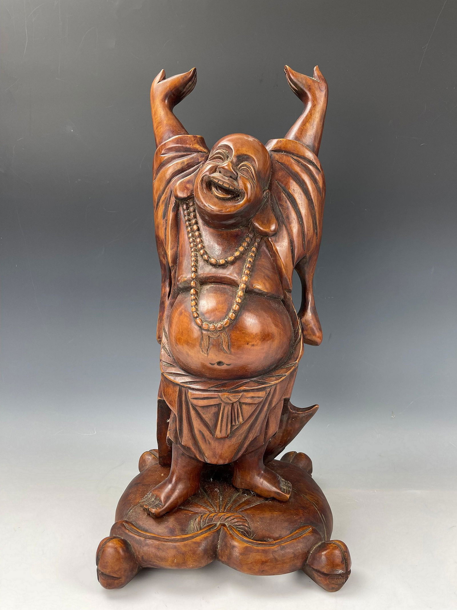 Chinese Vintage Wood Fat Happy Dancing Buddha (1 of 6)